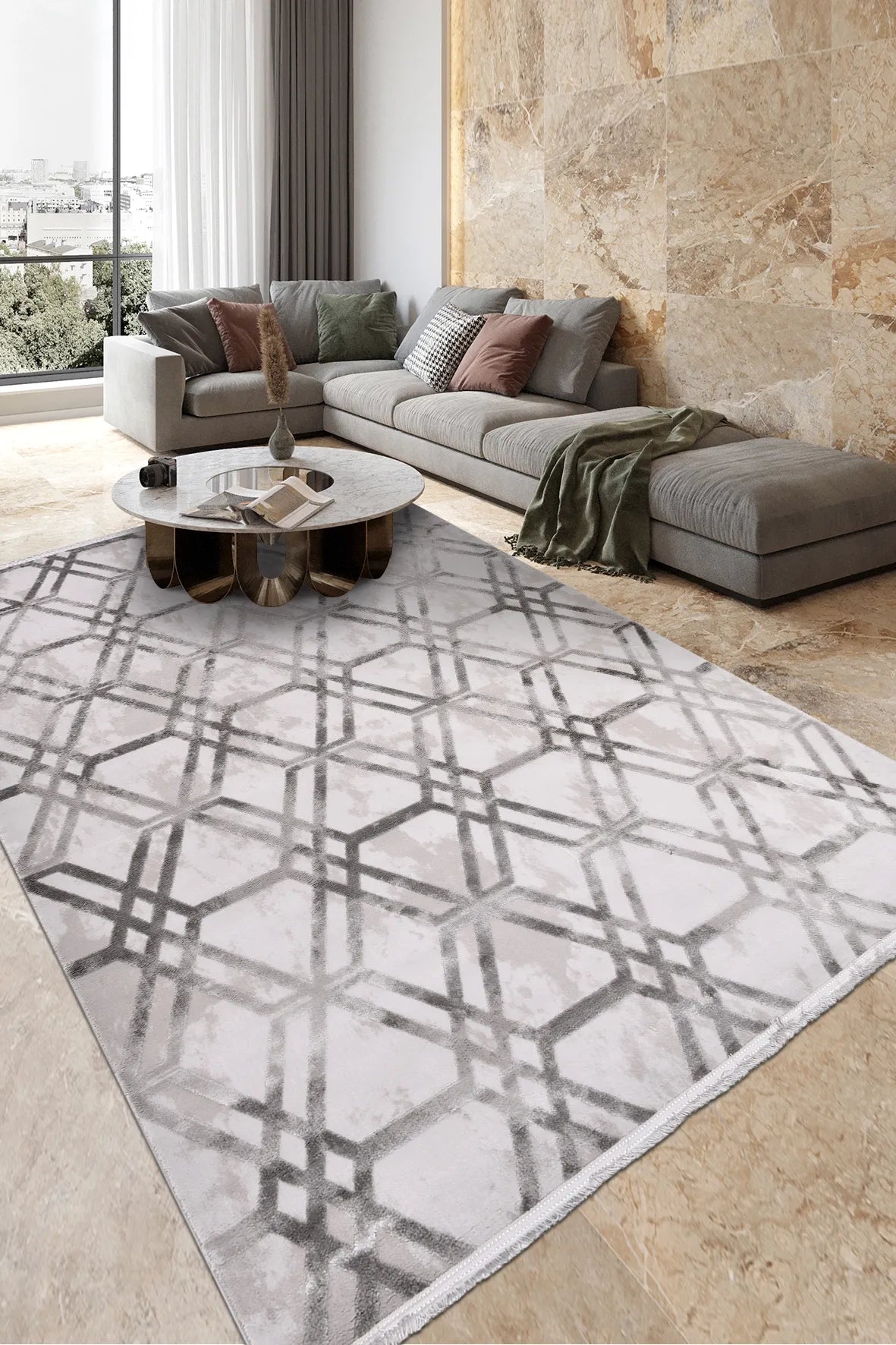 Gri Kafes Desenli Halı