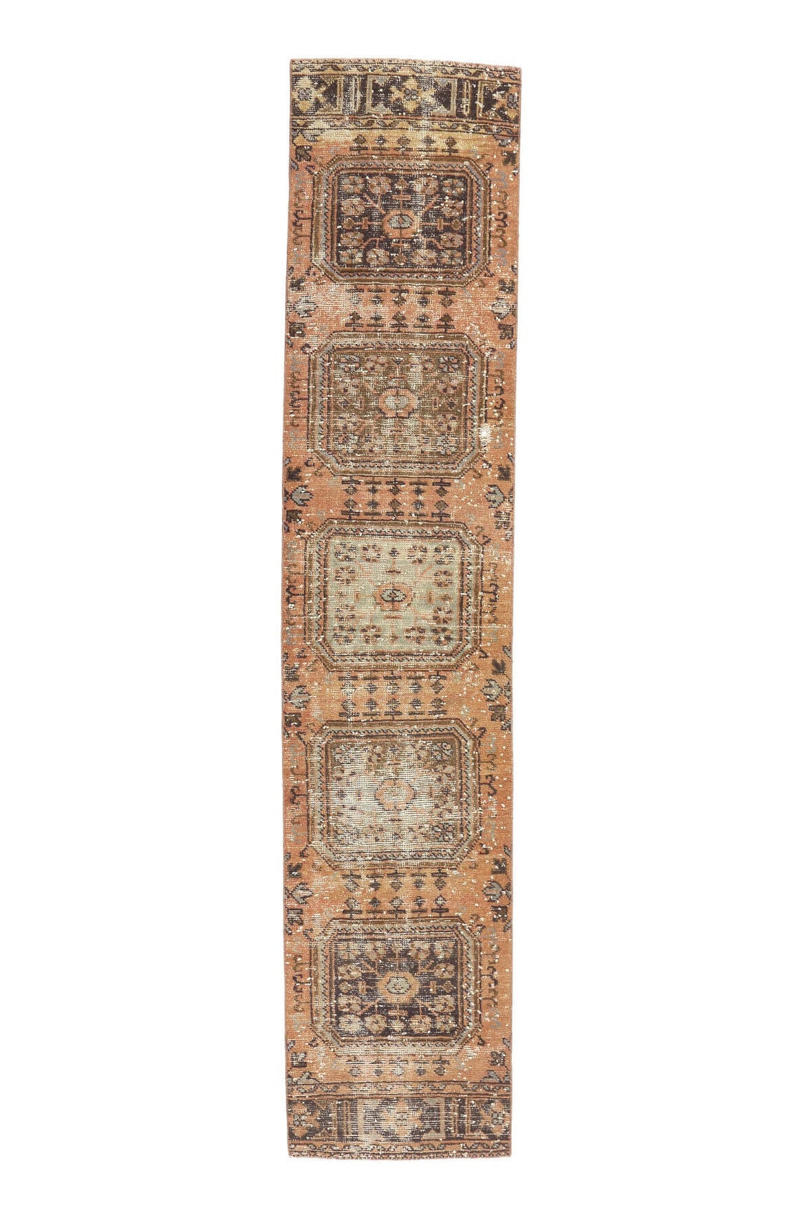 El yapımı vintage yolluk 71x338 cm çiçek desenli desenli yün - açık alan görünümü