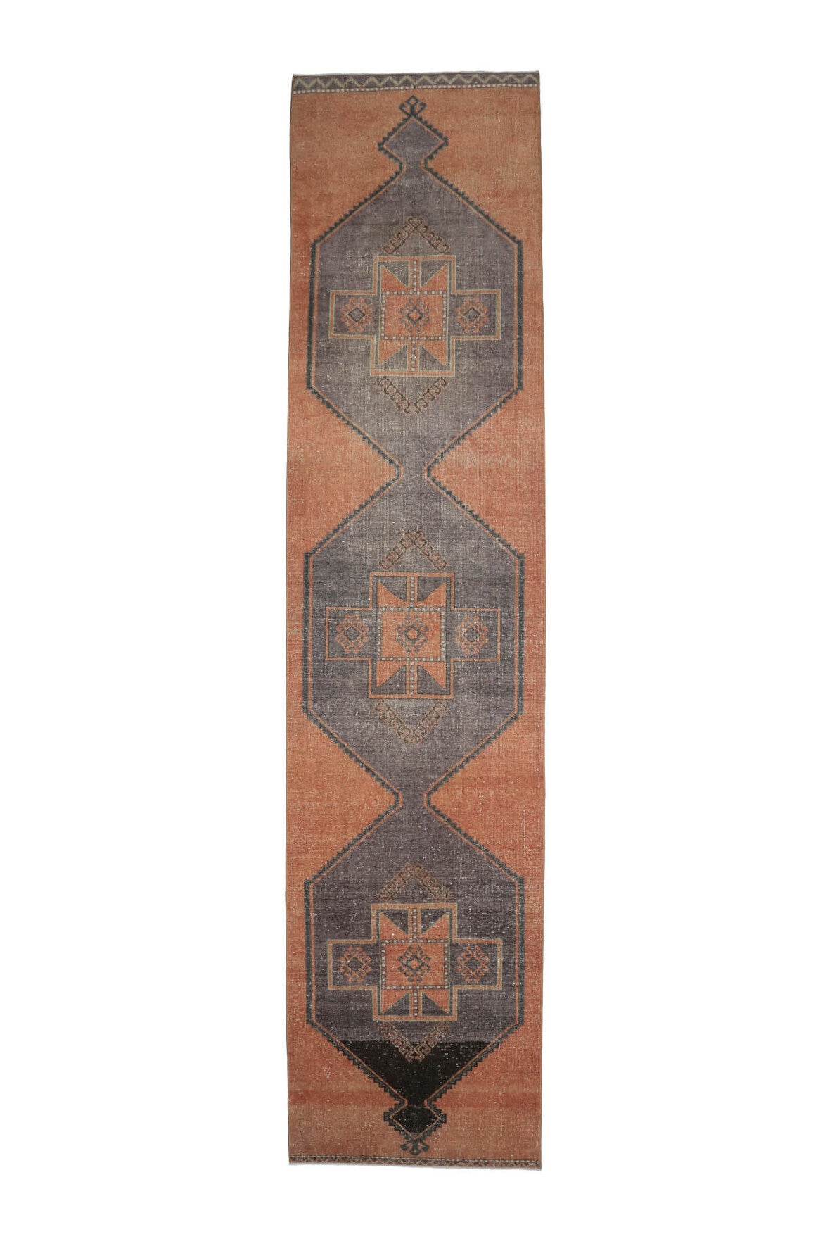 El yapımı vintage yolluk 81x396 cm geometrik desenli yün - açık alan görünümü