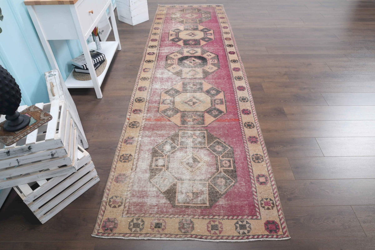 El yapımı vintage yolluk 109x381 cm oryantal desenli yün - üstten görünüm