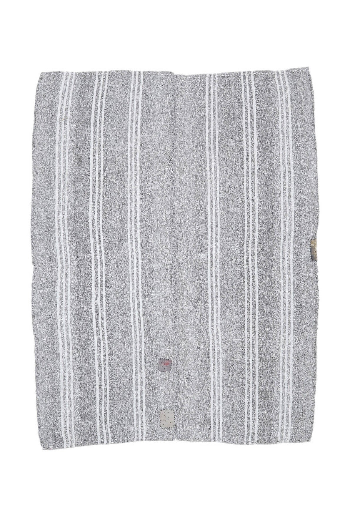 El yapımı vintage halı 150x201 cm çizgili desenli yün - farklı açıdan görünüm