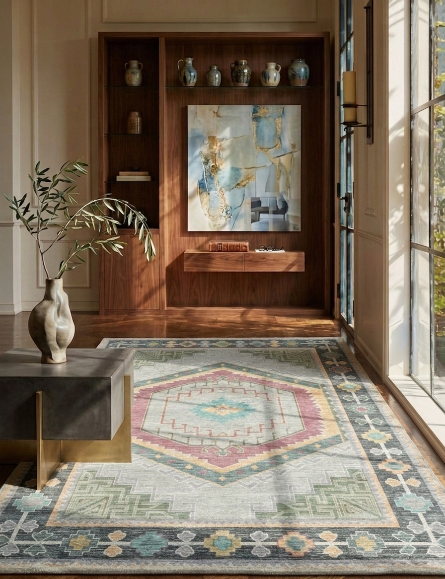 Uşak Blue Red Vintage Kilim Carpet