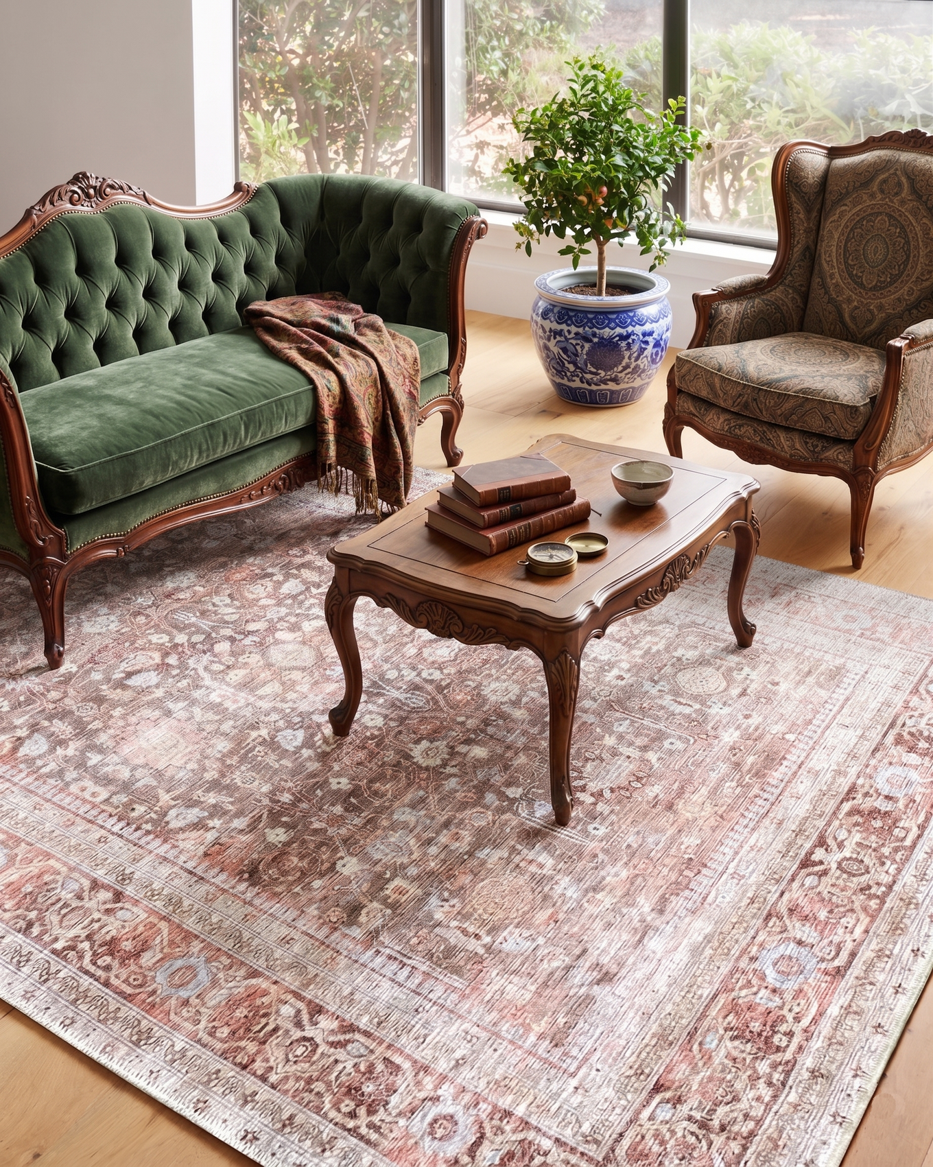 Uşak Blue Red Vintage Kilim Carpet