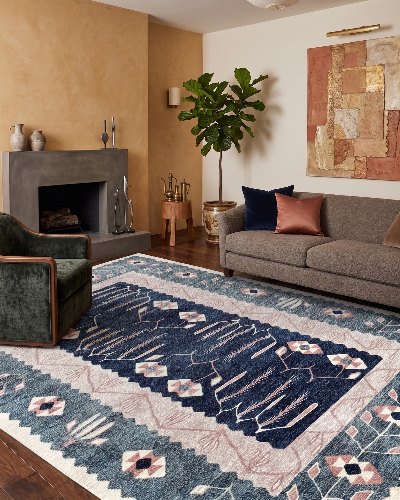 Uşak Blue Red Vintage Kilim Carpet