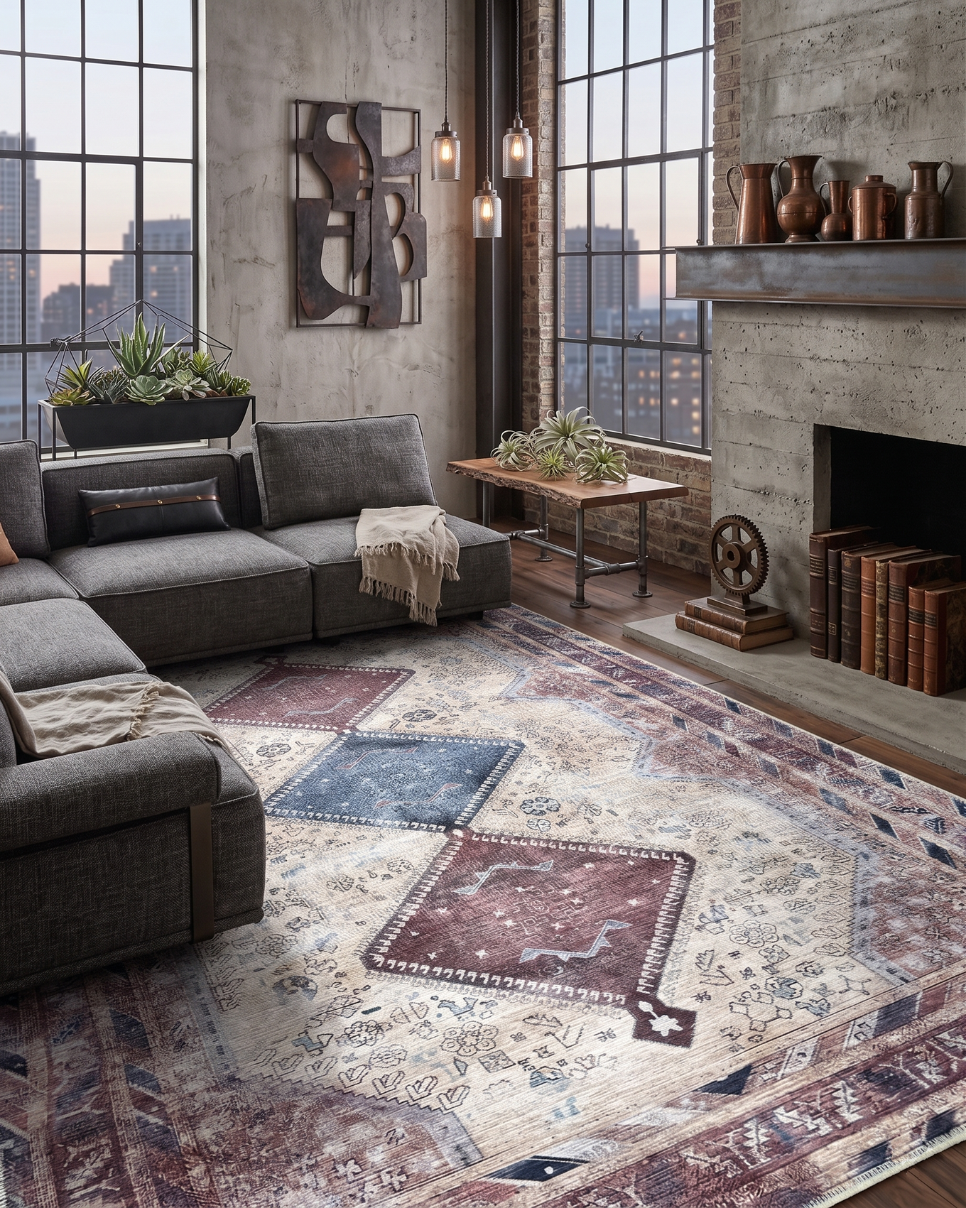 Uşak Blue Red Vintage Kilim Carpet