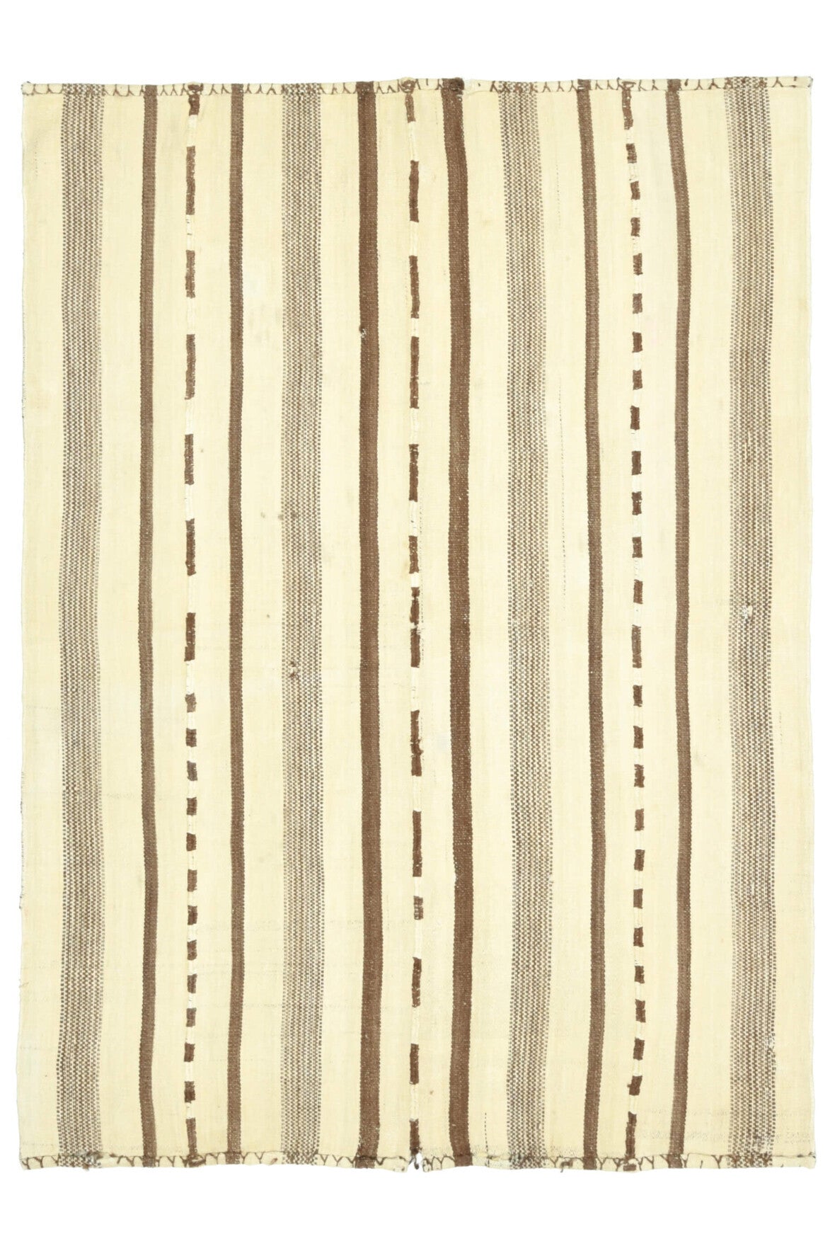 143x199 cm bej ve turuncu çizgili el dokuma vintage kilim – üstten tam görünüm