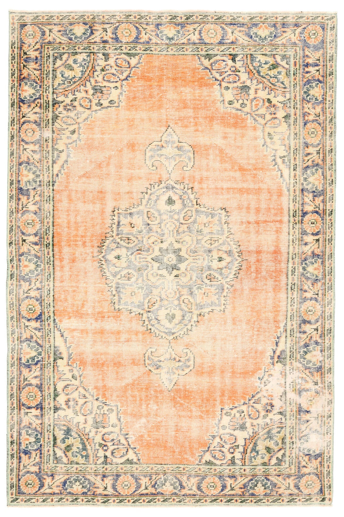 El yapımı vintage halı 152x244 cm oryantal desenli yün - detay görünümü
