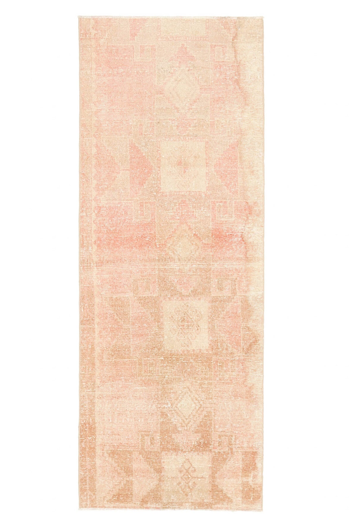 85x230 cm turuncu oryantal desenli el dokuma vintage yolluk – üstten tam görünüm