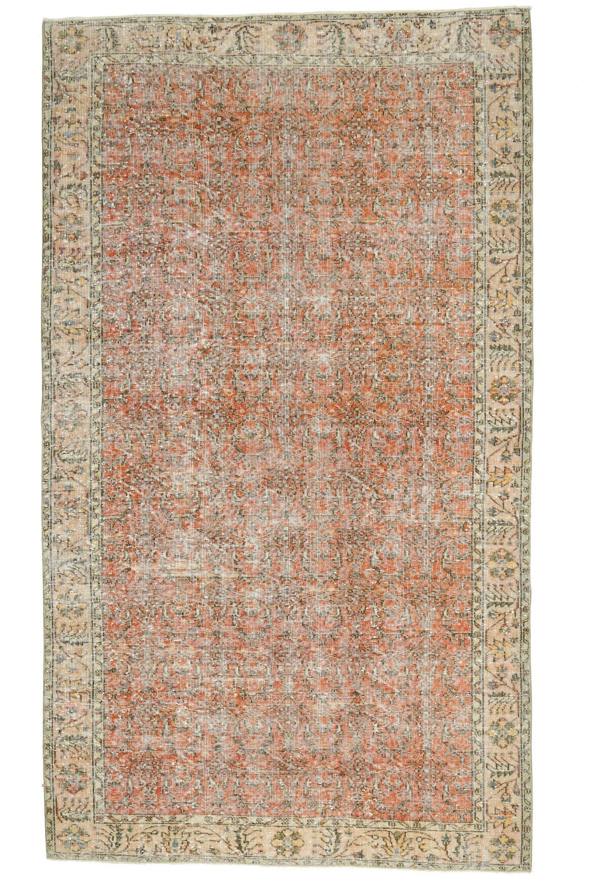 El yapımı vintage halı 152x274 cm çiçek desenli desenli yün - farklı açıdan görünüm