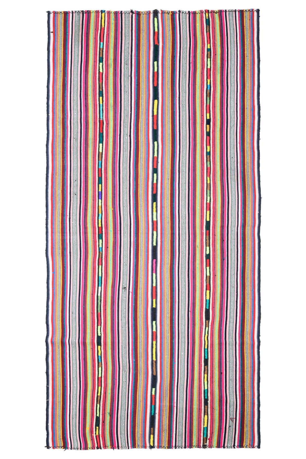 El yapımı vintage halı 170x353 cm çizgili desenli yün