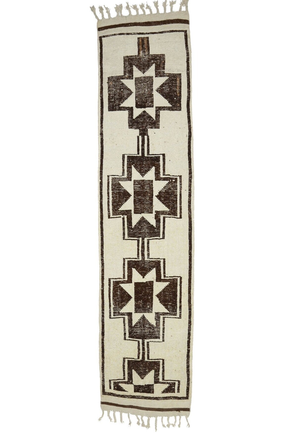 El yapımı vintage yolluk 81x361 cm oryantal desenli yün - üstten görünüm
