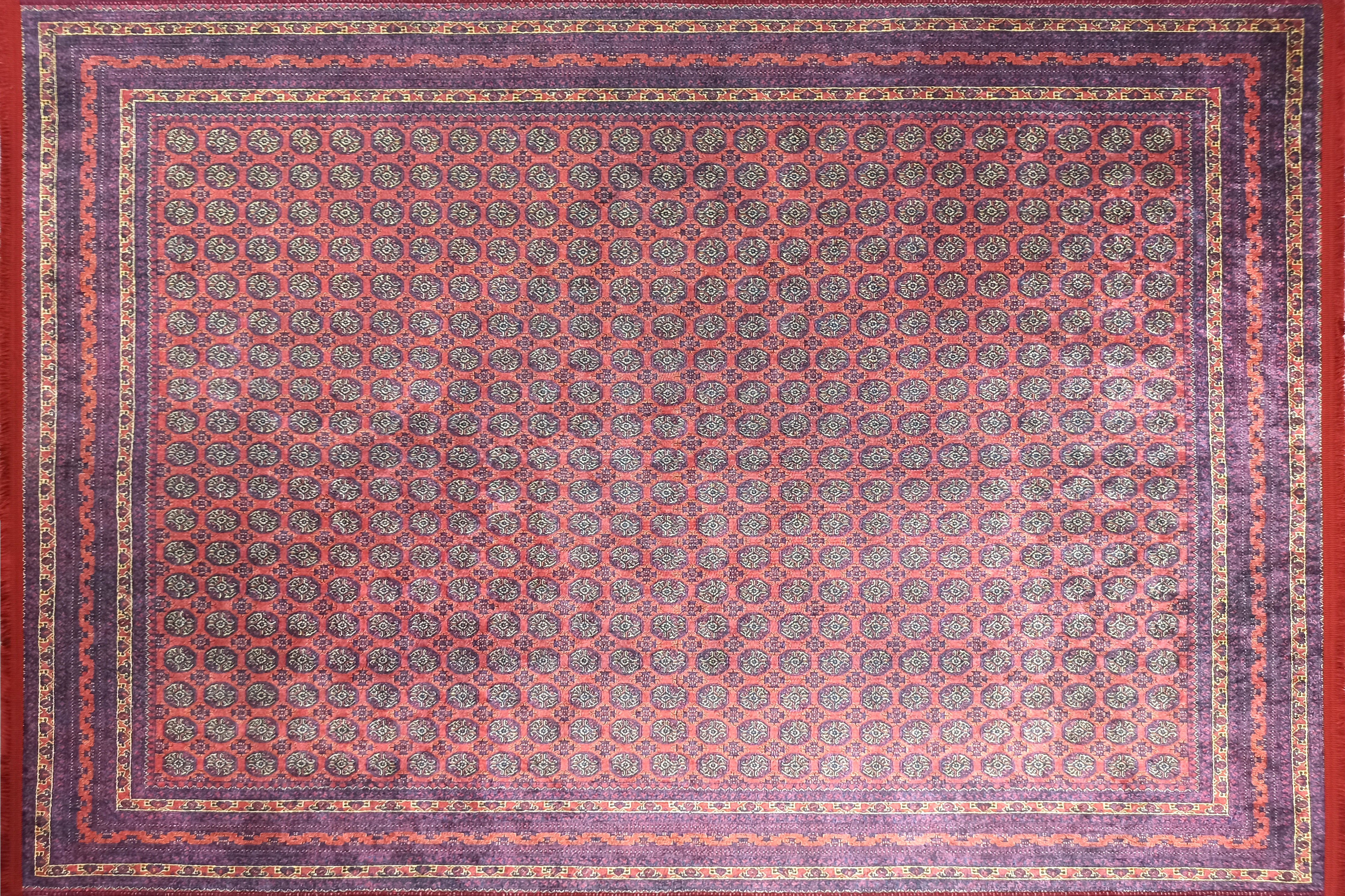 Klasik Bordo ve Lacivert Geometrik Desenli Geleneksel Halı - OUTLET - 46OU