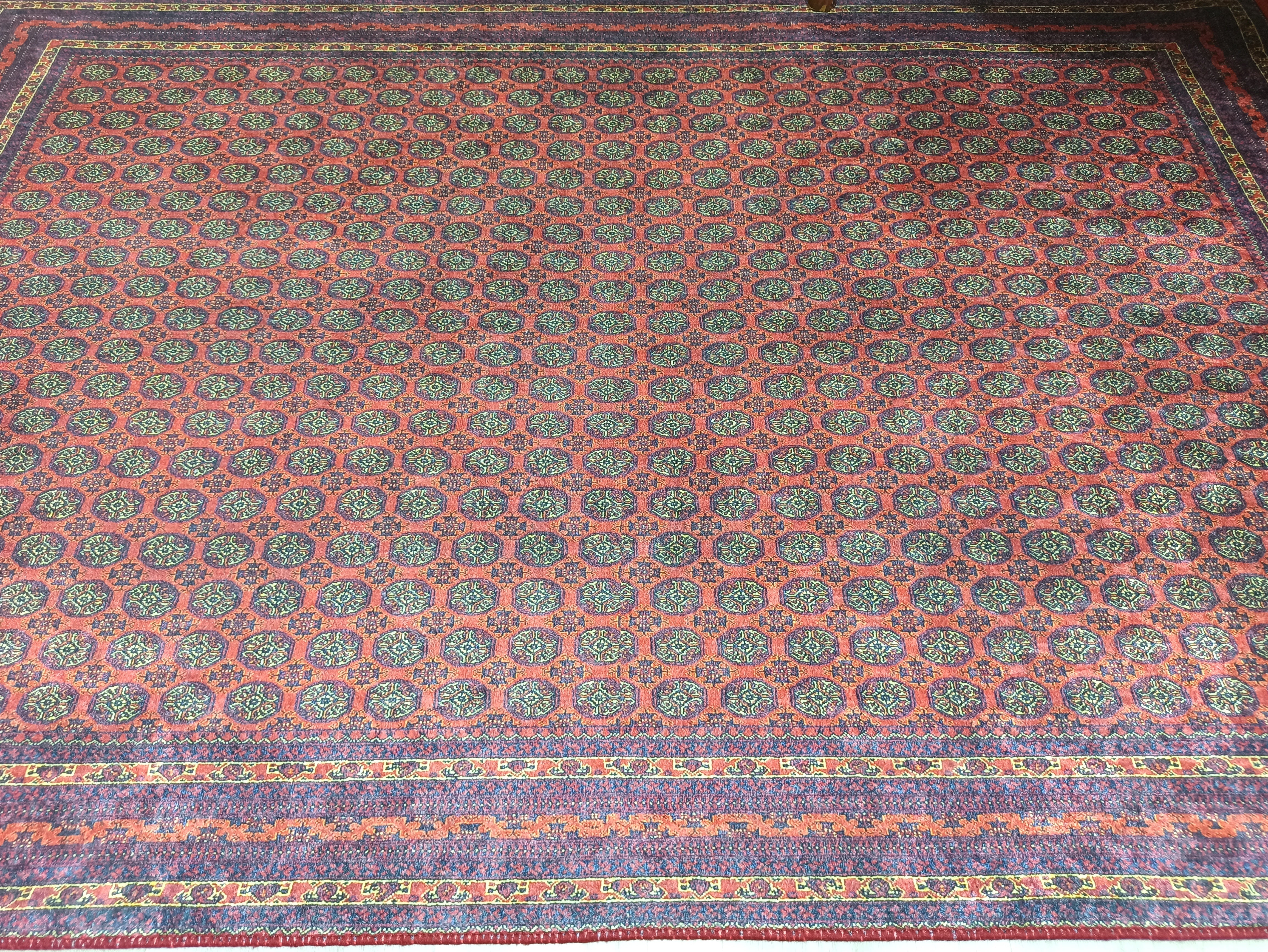 Klasik Bordo ve Lacivert Geometrik Desenli Geleneksel Halı - OUTLET - 46OU
