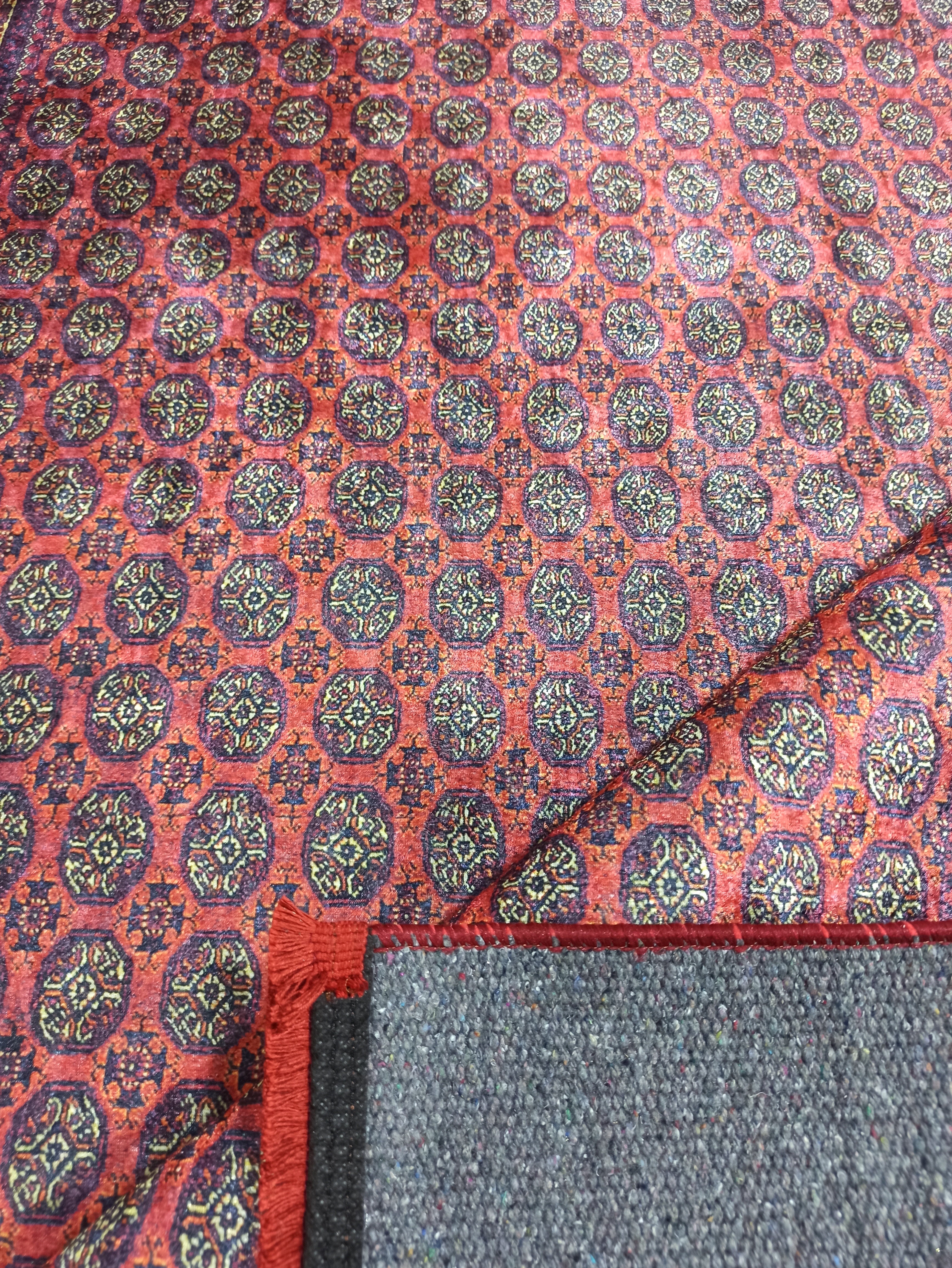 Klasik Bordo ve Lacivert Geometrik Desenli Geleneksel Halı - OUTLET - 46OU