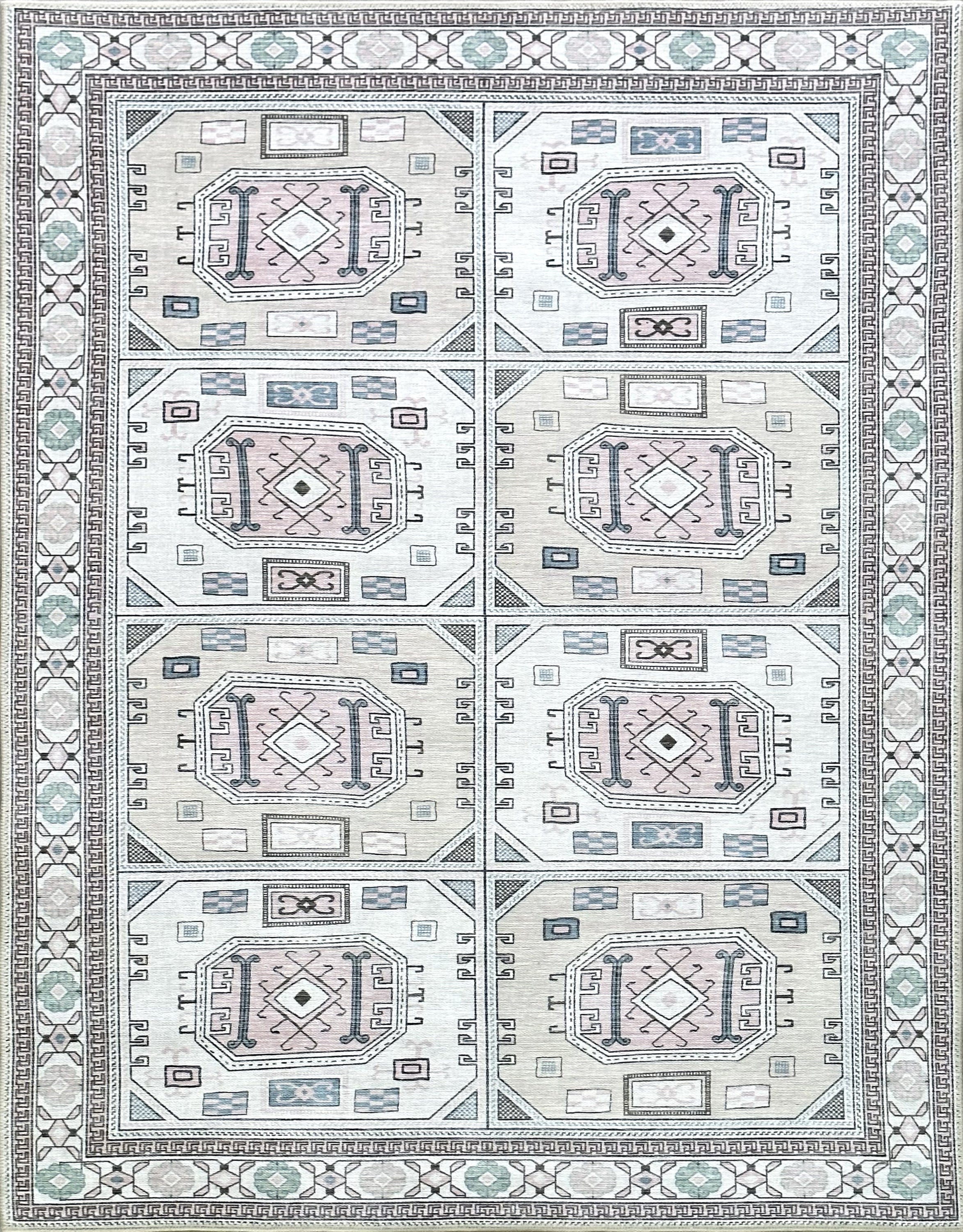 Uşak Blue Red Vintage Kilim Carpet