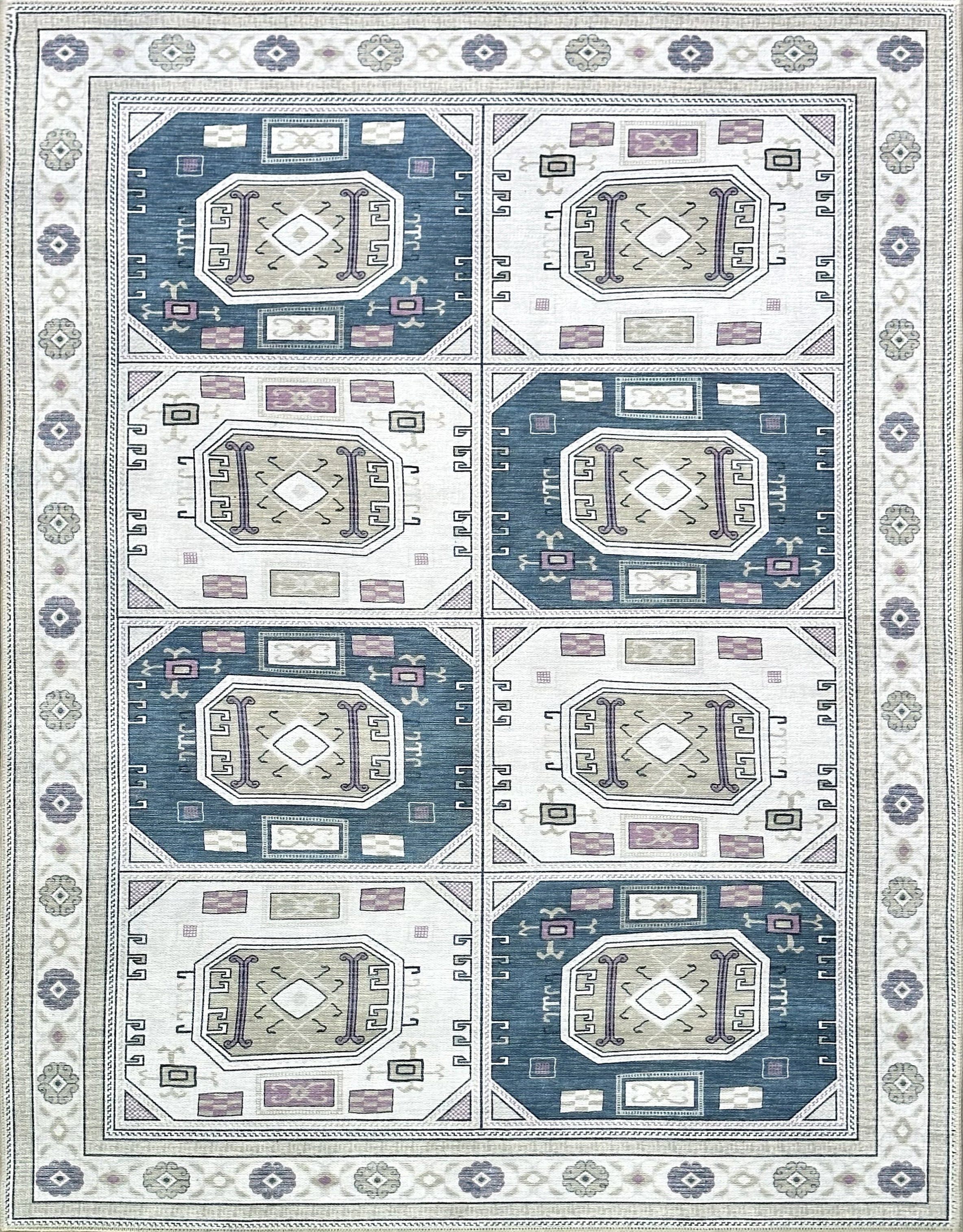 Uşak Blue Red Vintage Kilim Carpet