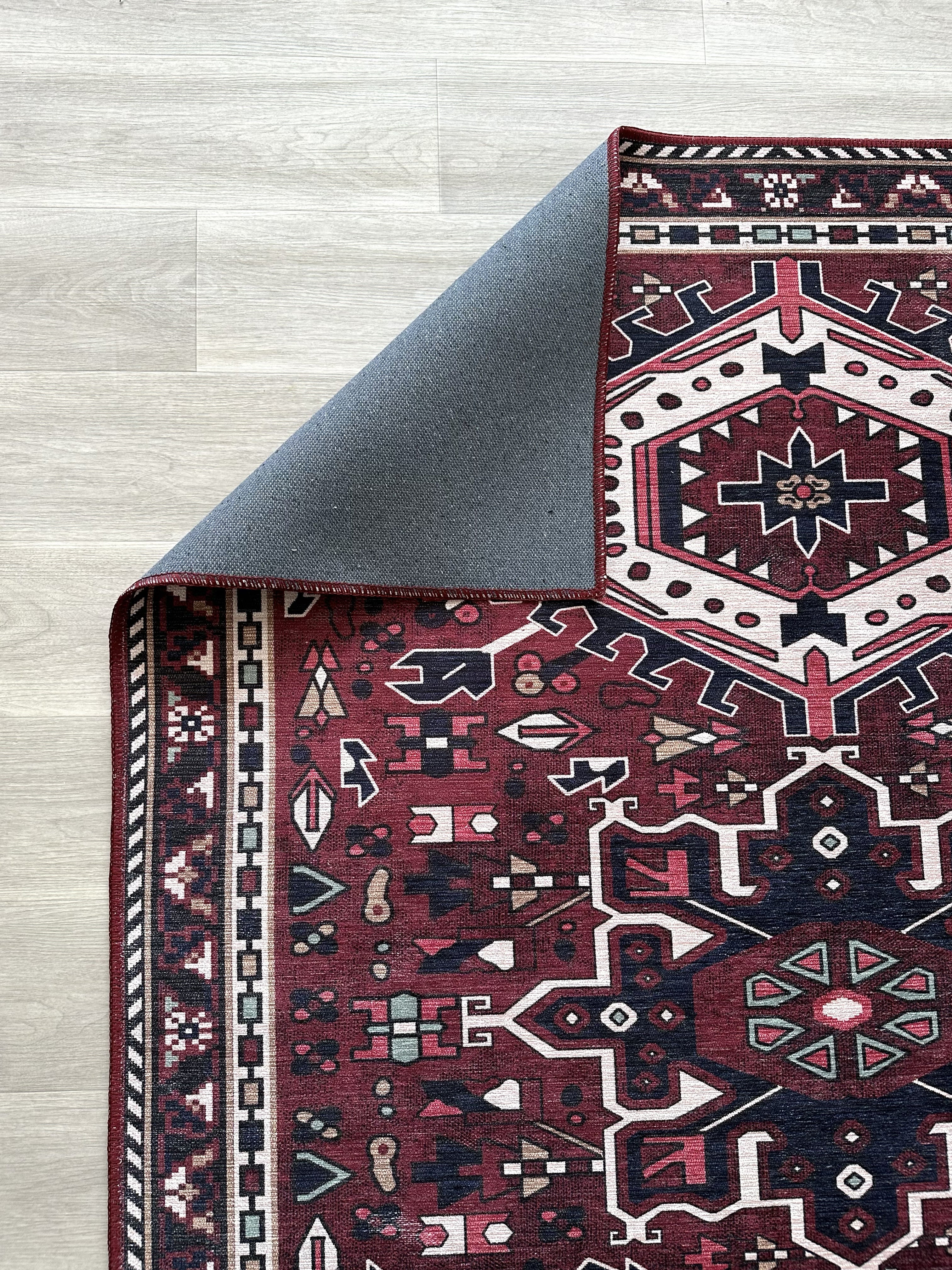 Uşak Blue Red Vintage Kilim Carpet