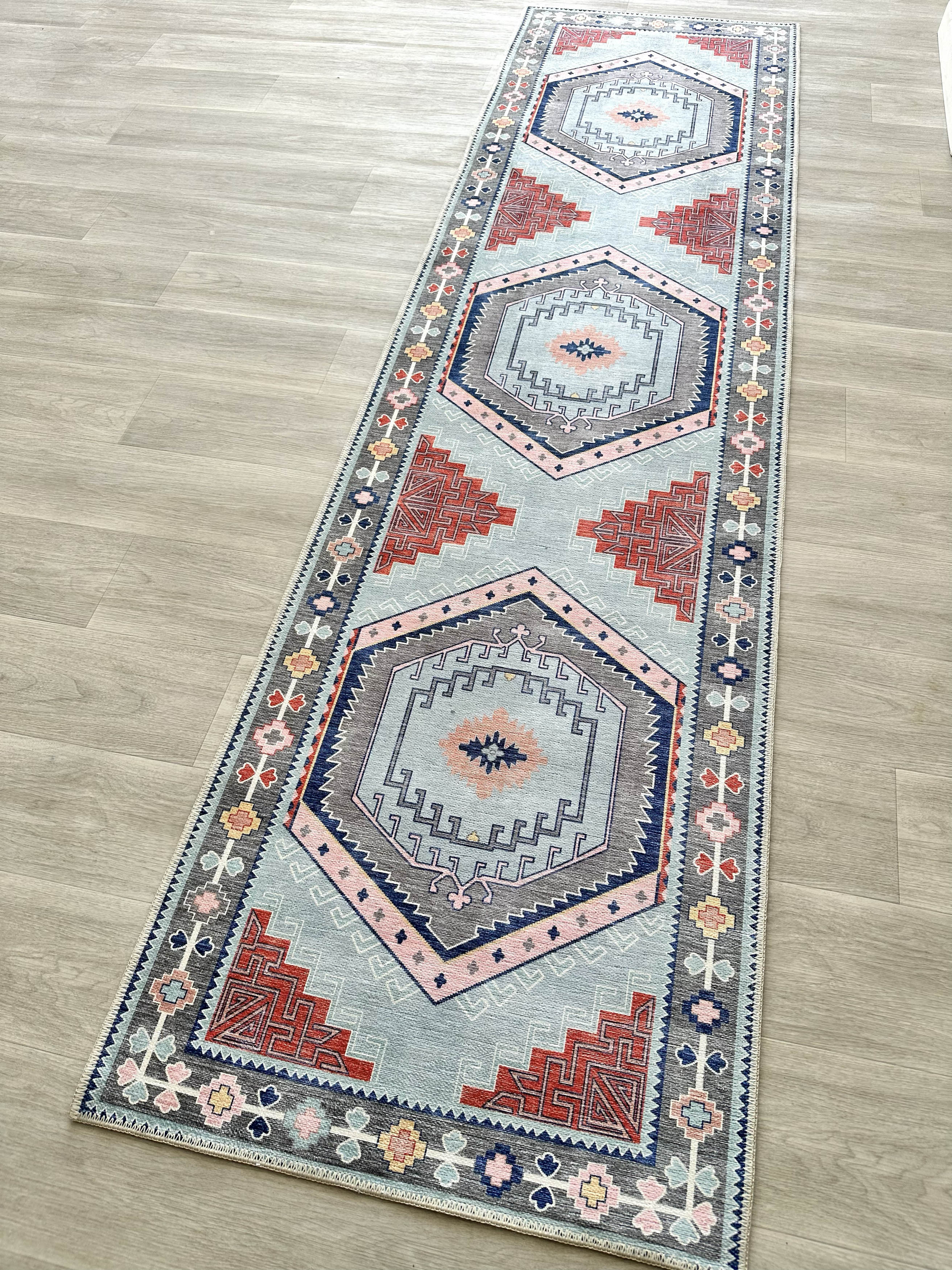 Uşak Blue Red Vintage Kilim Carpet