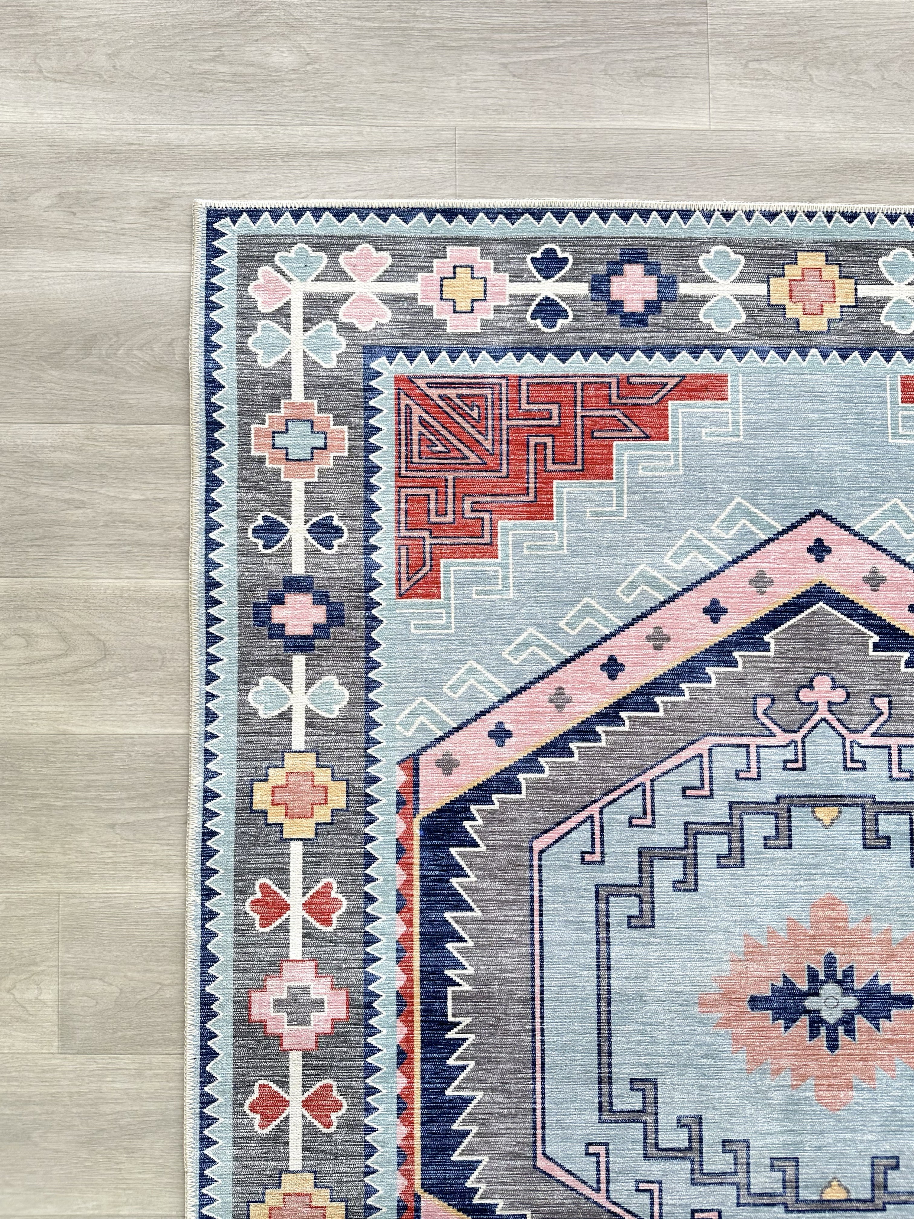 Uşak Blue Red Vintage Kilim Carpet