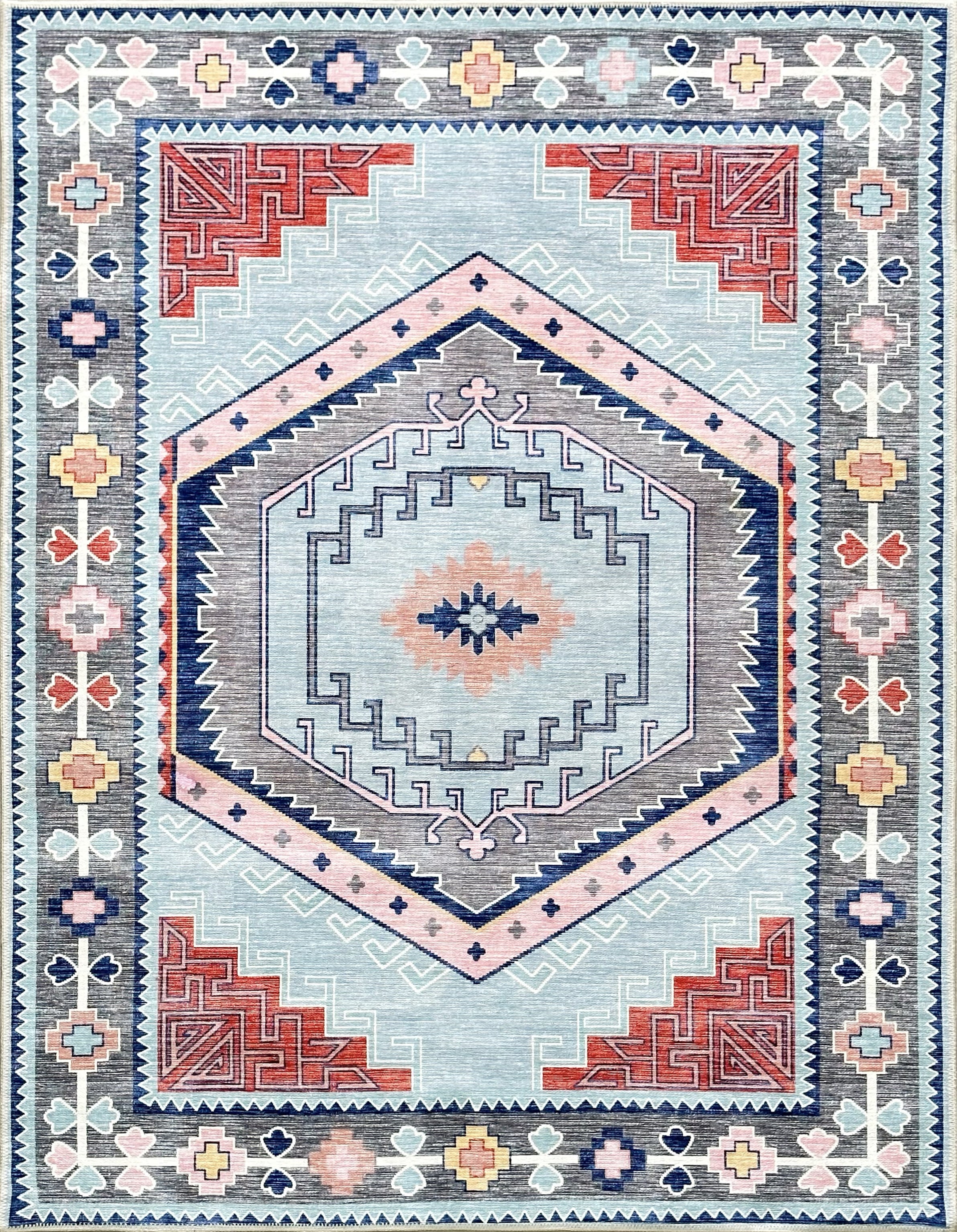 Uşak Blue Red Vintage Kilim Carpet