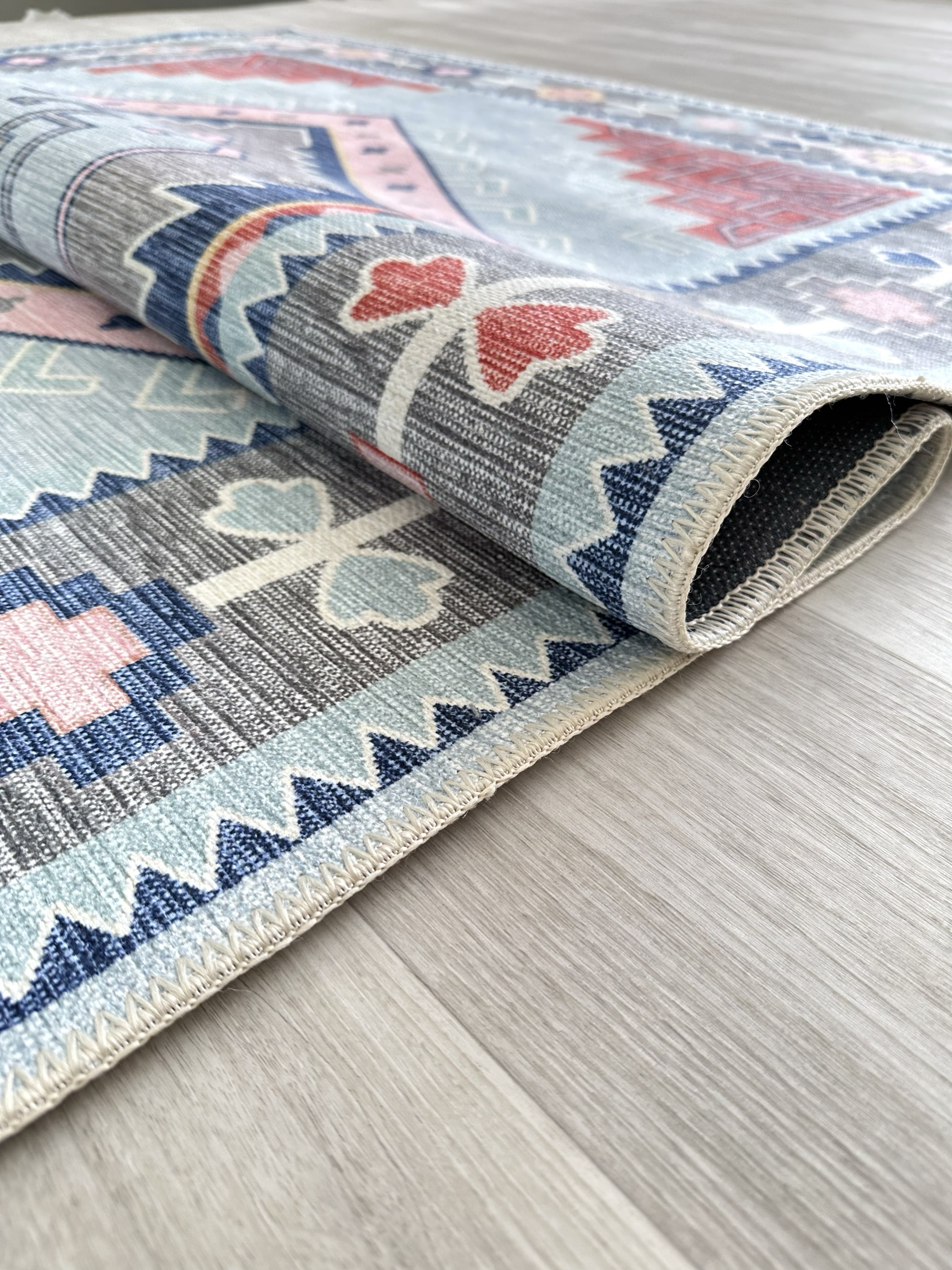 Uşak Blue Red Vintage Kilim Carpet