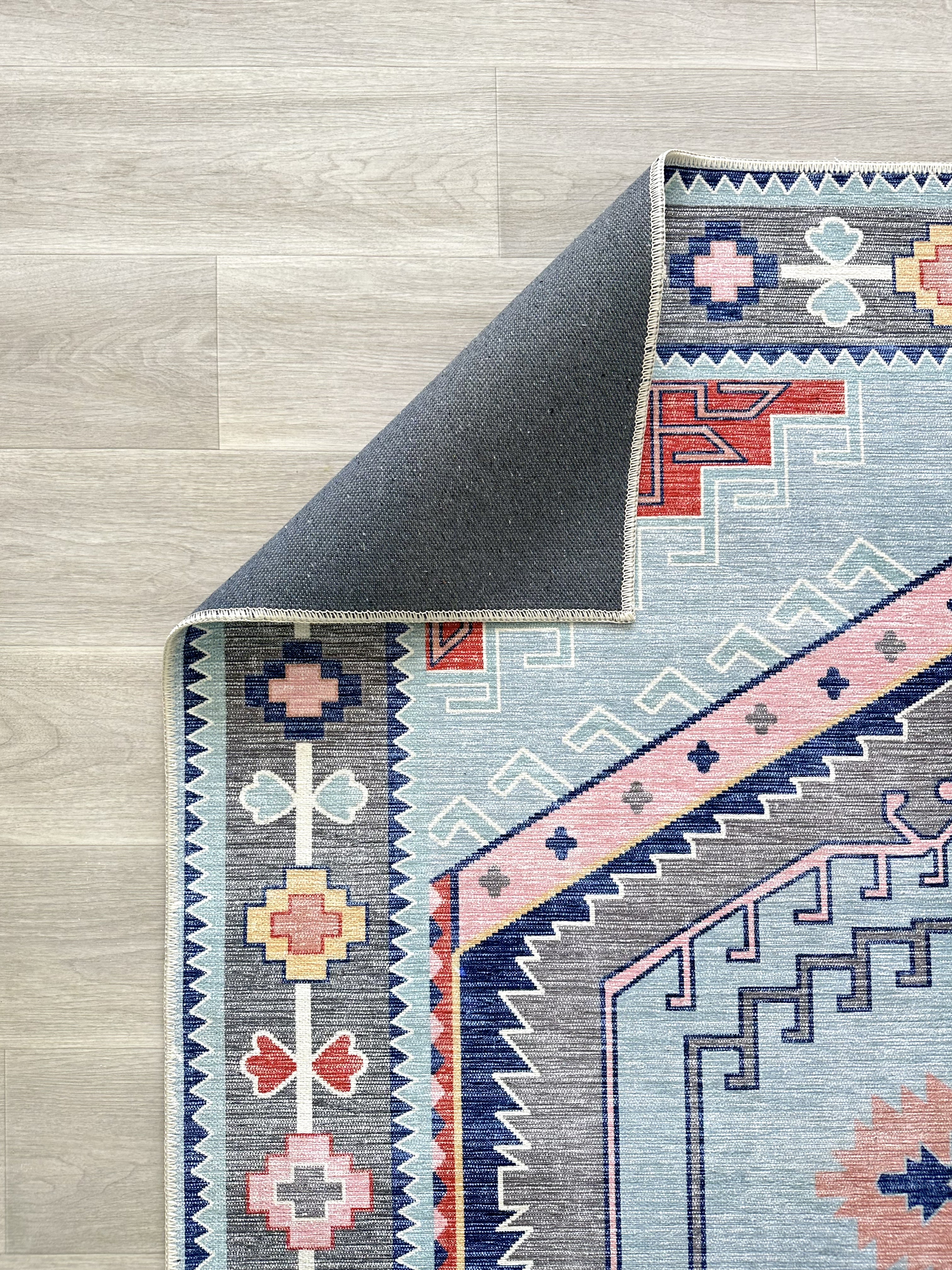 Uşak Blue Red Vintage Kilim Carpet