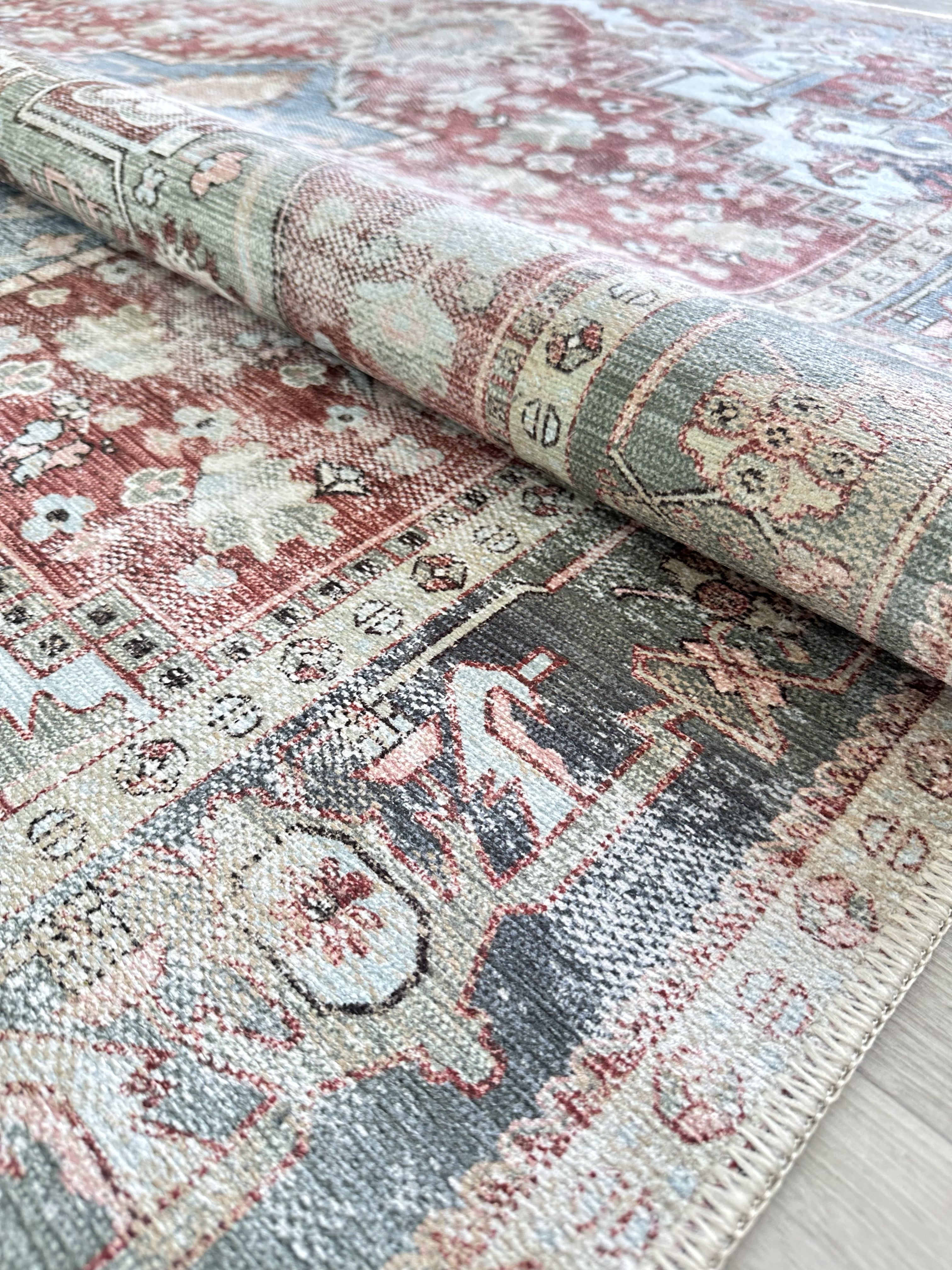 Uşak Blue Red Vintage Kilim Carpet