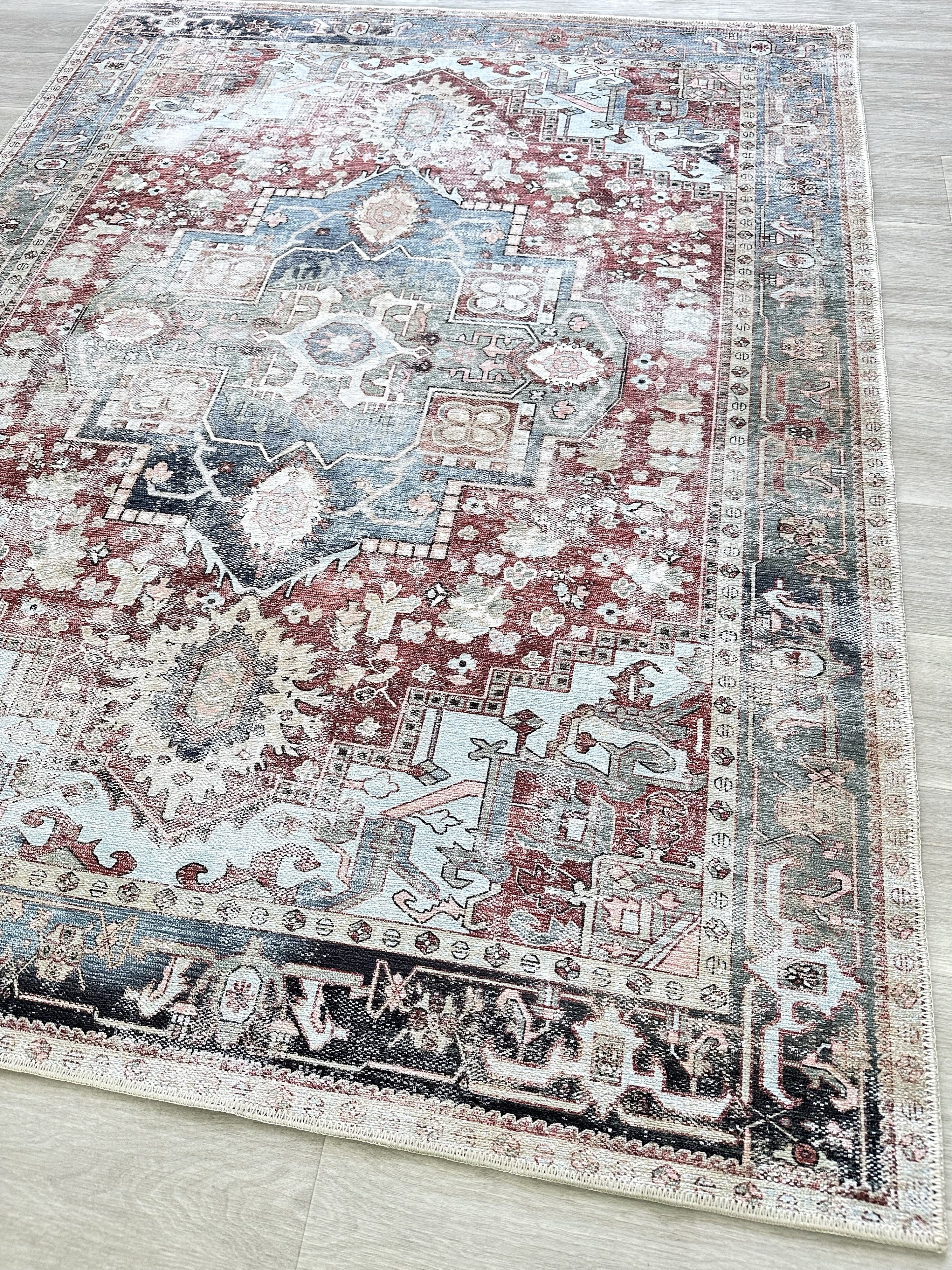 Uşak Blue Red Vintage Kilim Carpet