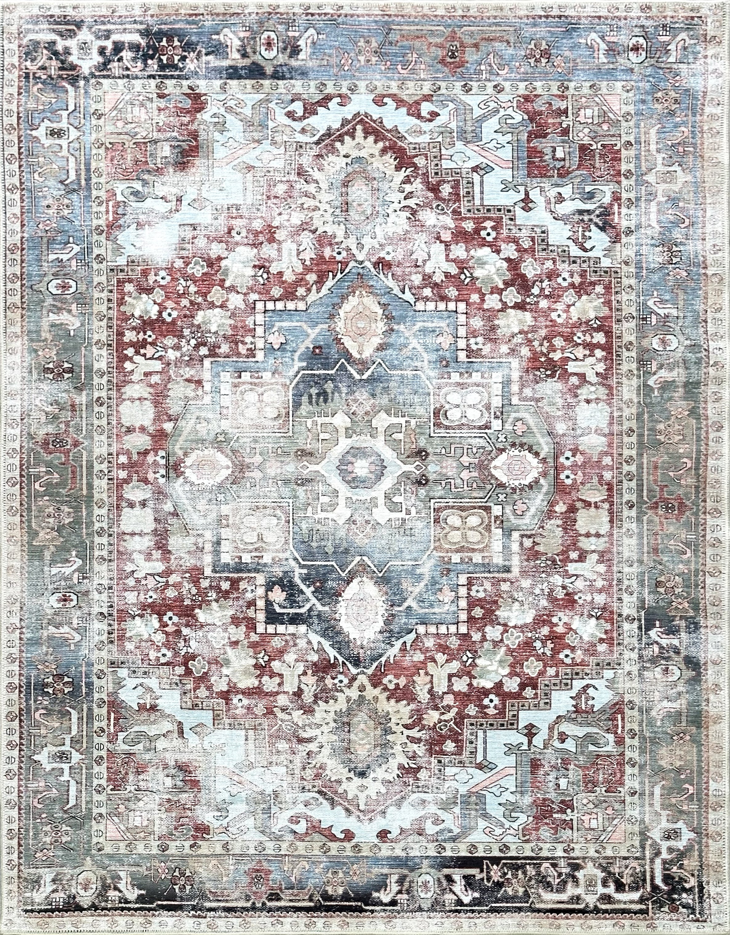 Uşak Blue Red Vintage Kilim Carpet