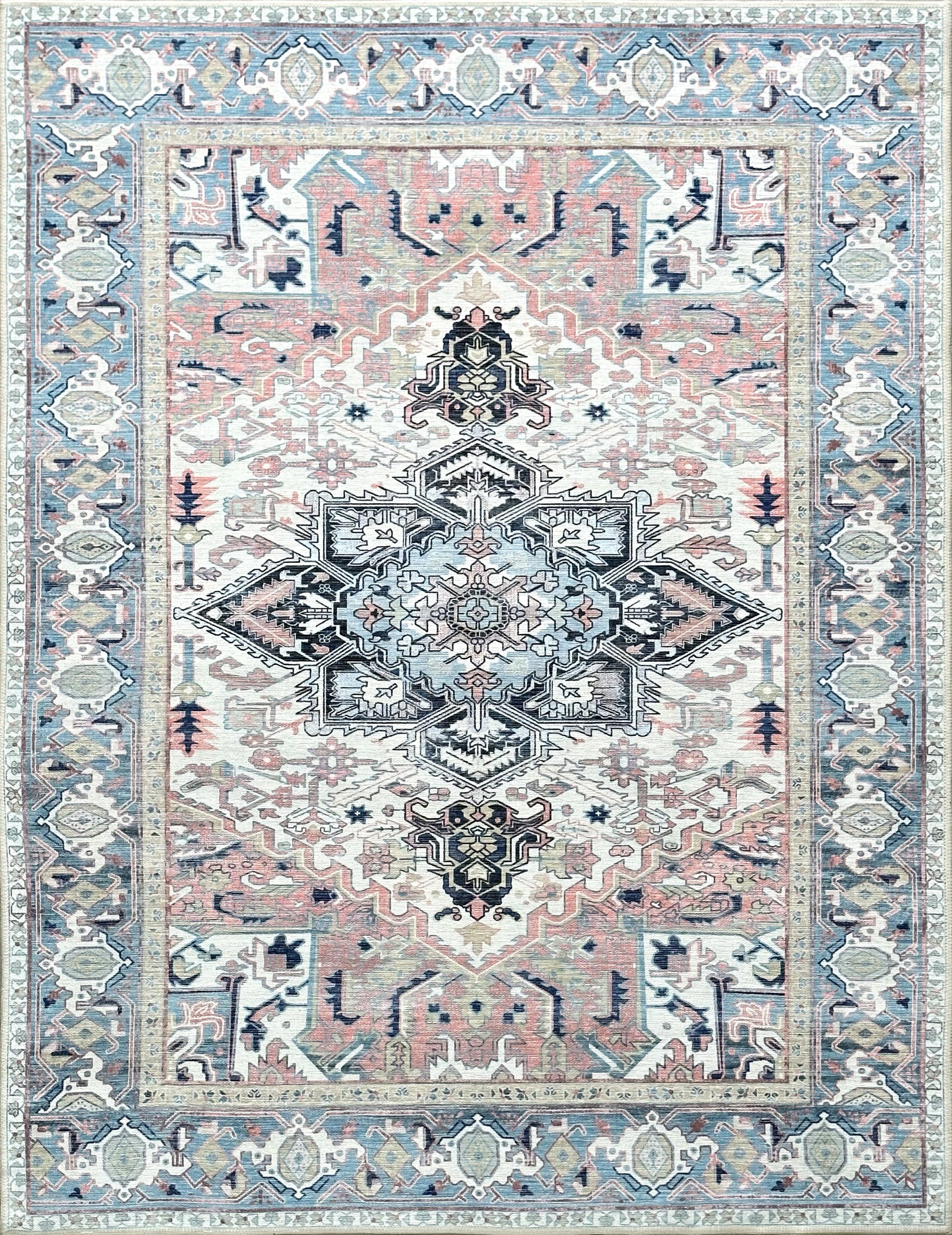 Uşak Blue Red Vintage Kilim Carpet
