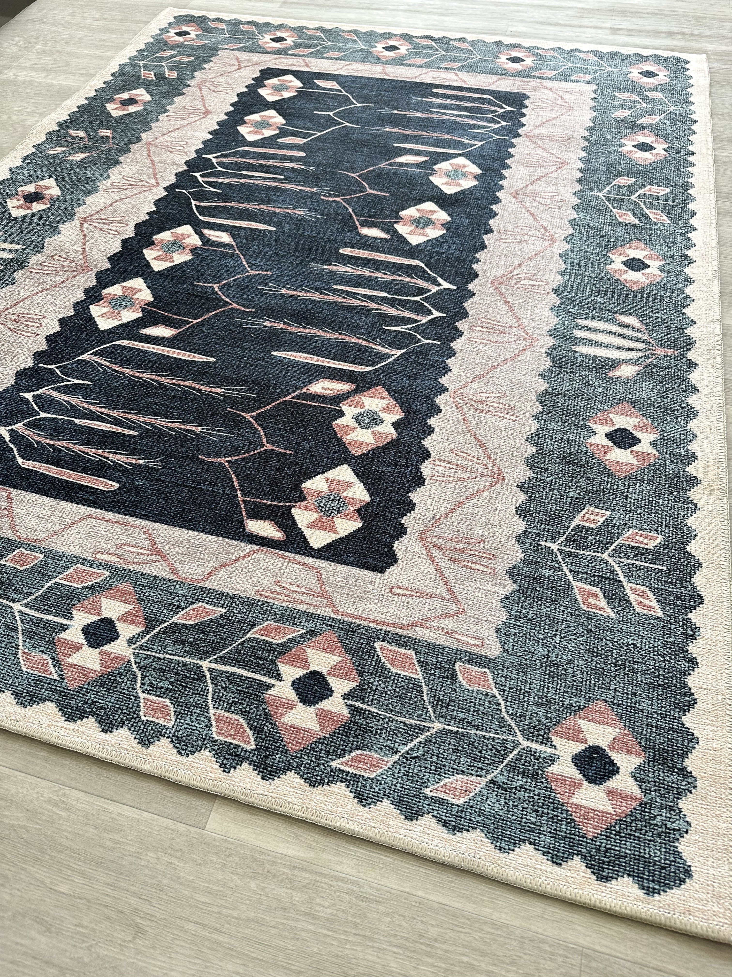 Uşak Blue Red Vintage Kilim Carpet