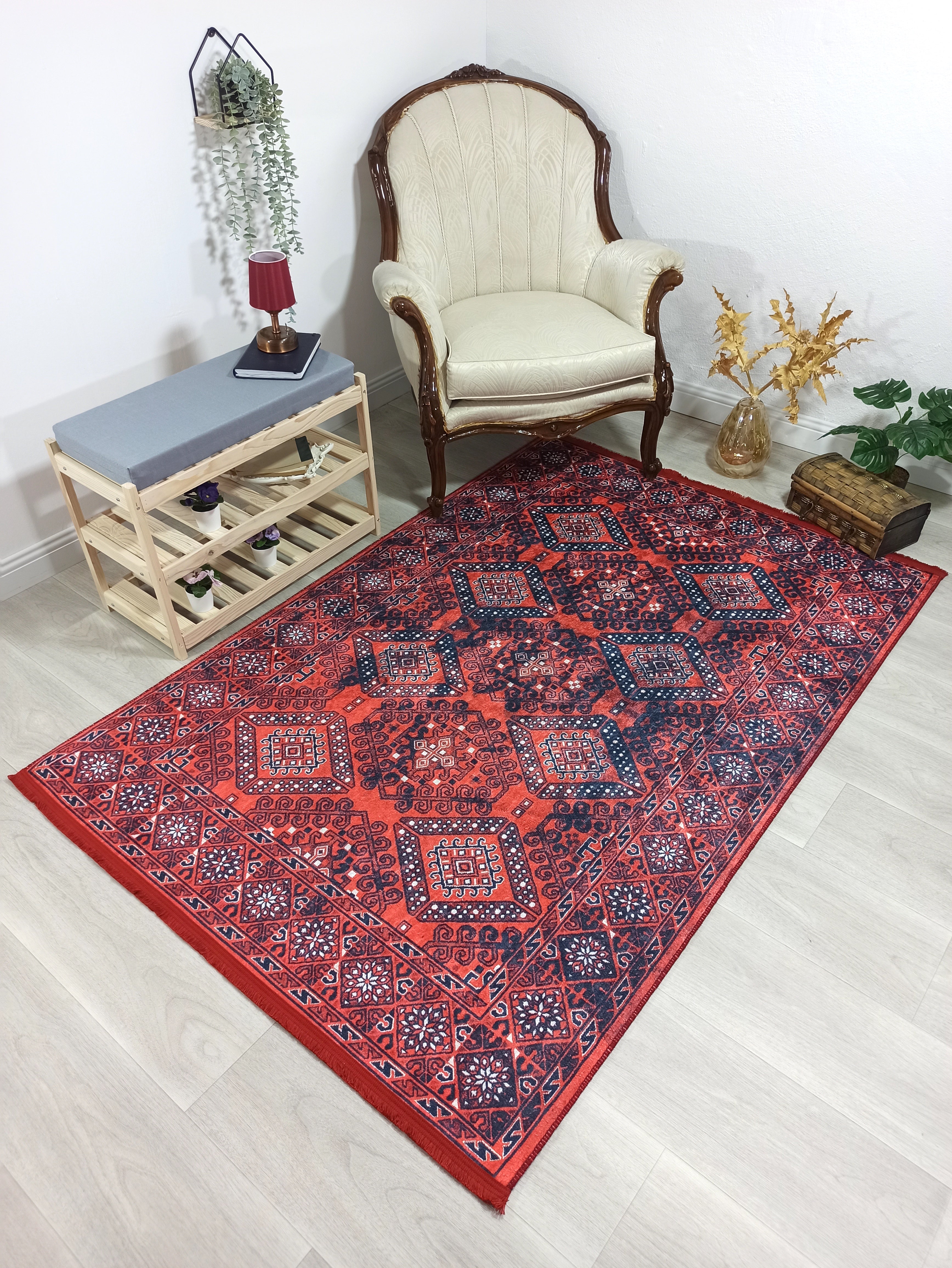 Red Ushak Vintage Style Hallway Rug - SH947R