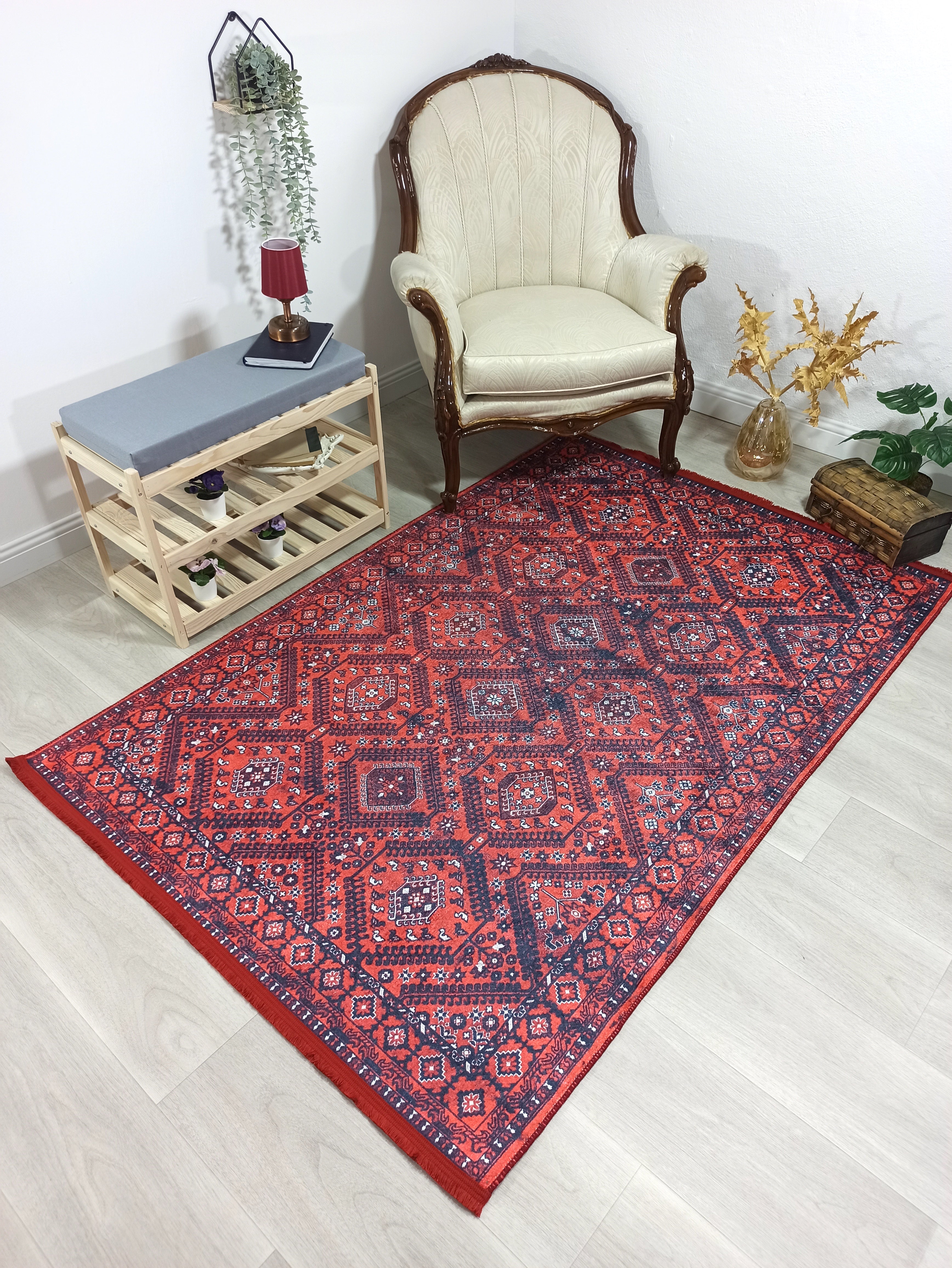 Pale Pink Cream Beige Geometric Patterned Kilim Rug
