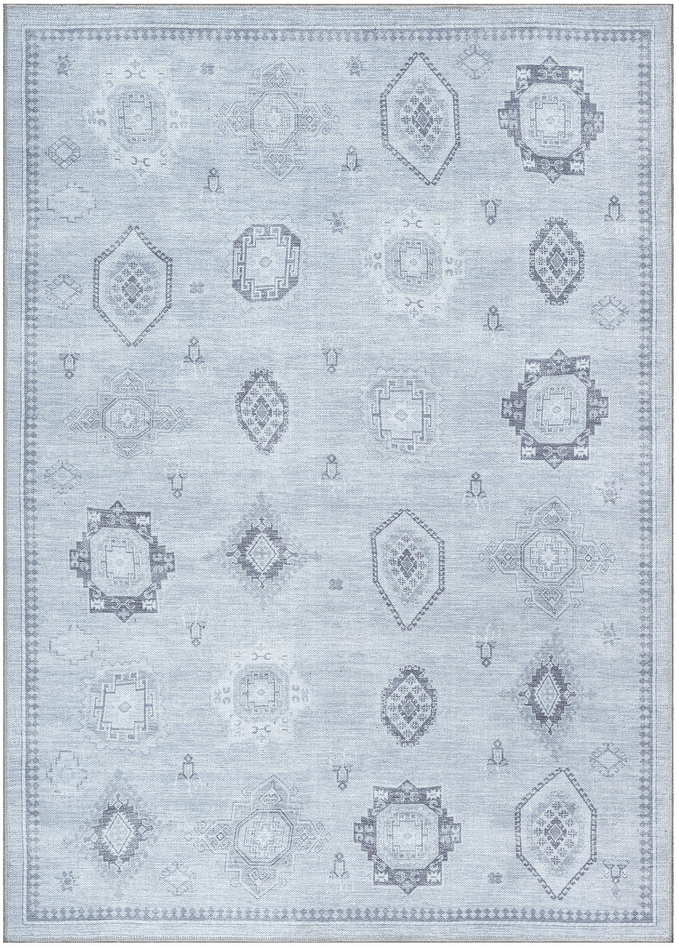 Serpiştirilmiş Geometrik Motifli Gri Etnik Halı - AR0998GG