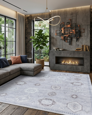 Serpiştirilmiş Geometrik Motifli Gri Etnik Halı - AR0998GG