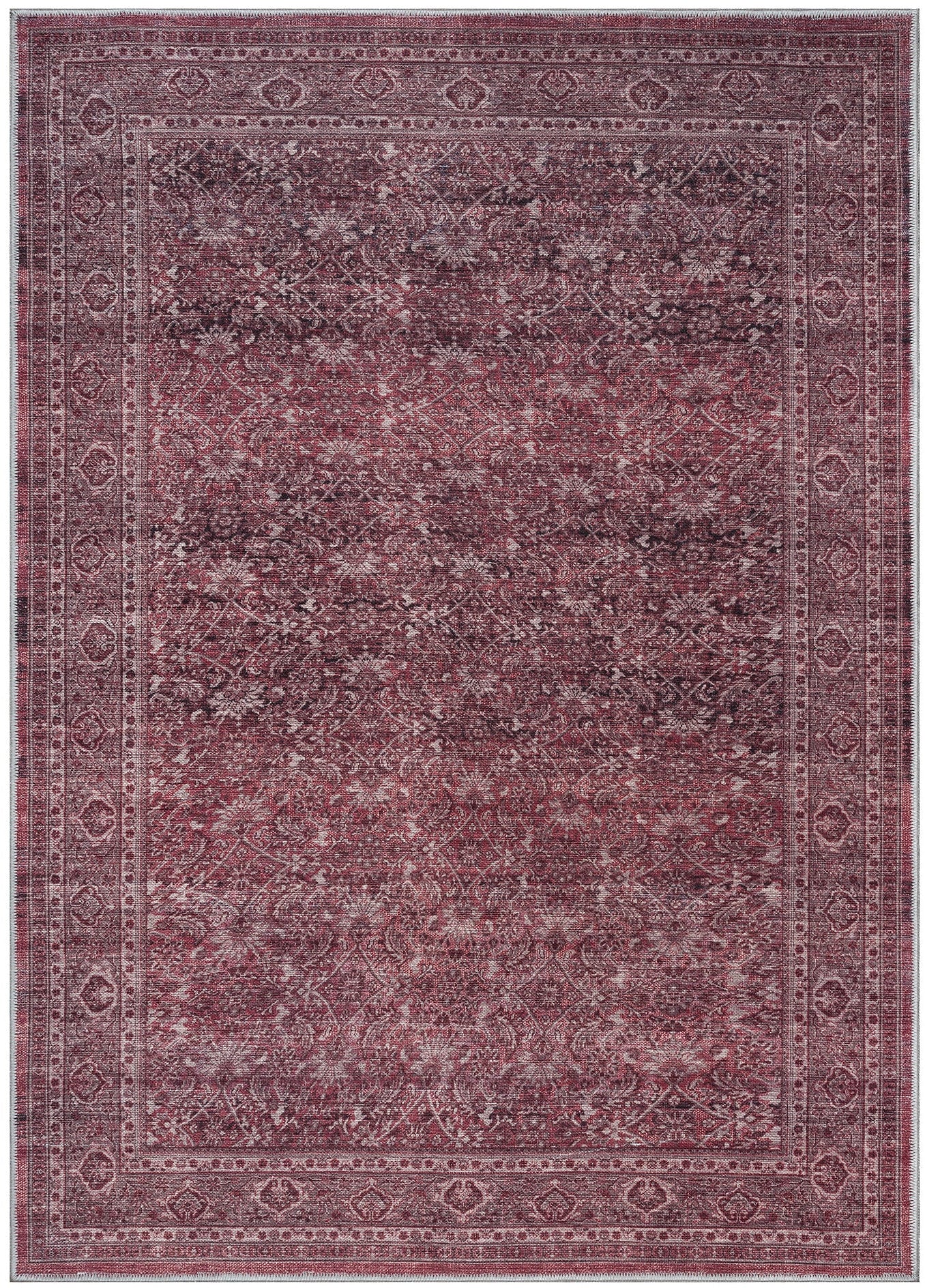 Geleneksel Floral Desenli Bordo Eskitme Halı - AR0999RR