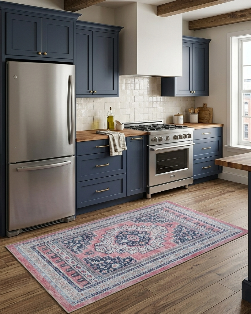 Uşak Blue Red Vintage Kilim Carpet
