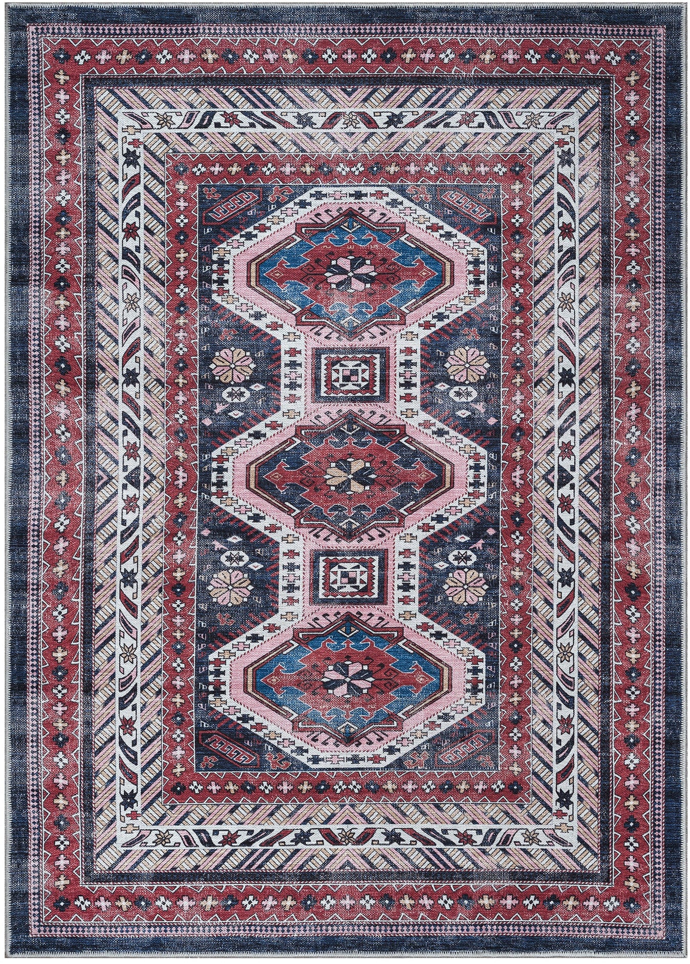 Uşak Blue Red Vintage Kilim Carpet