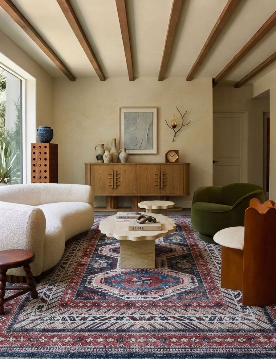 Uşak Blue Red Vintage Kilim Carpet