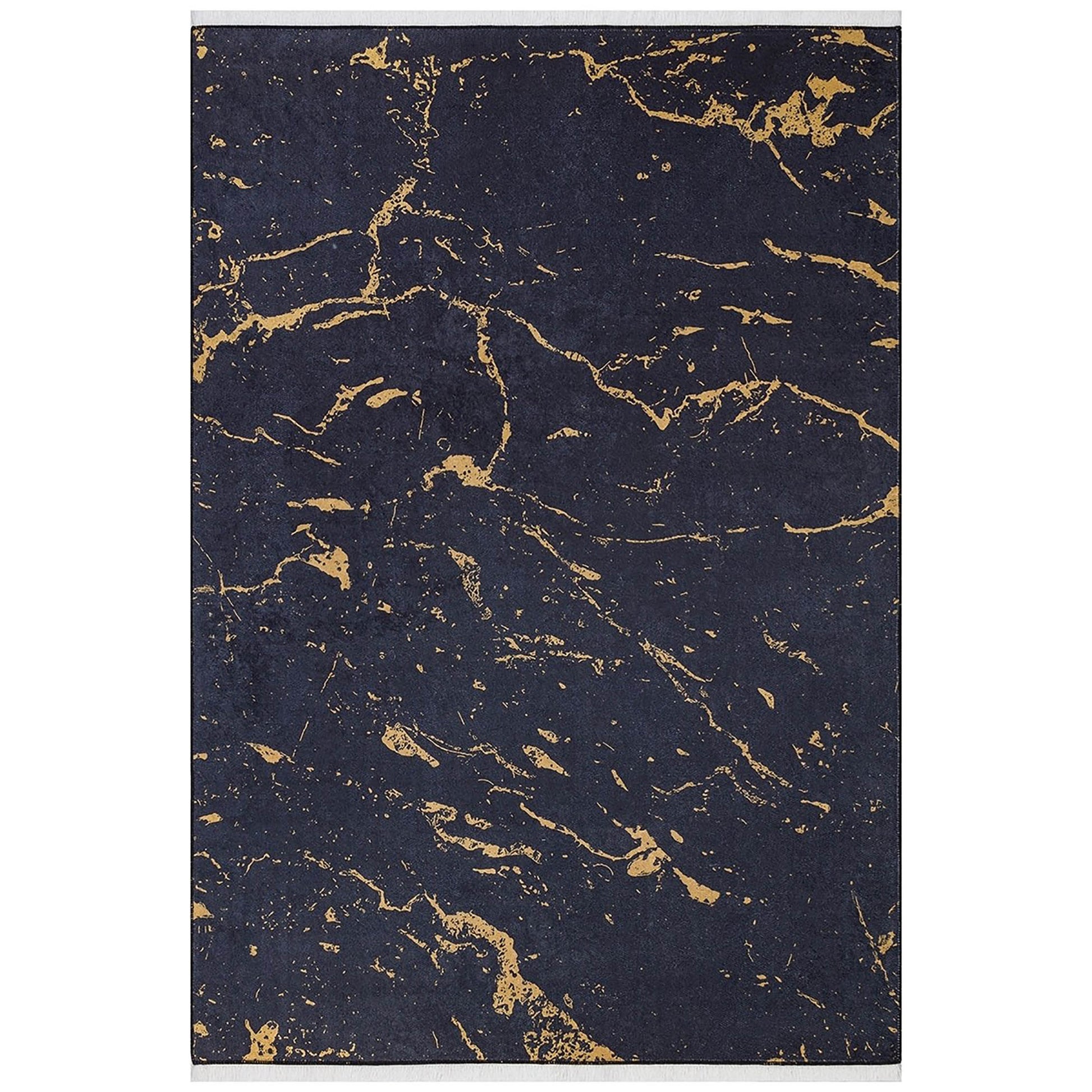 Siyah ve Altın Mermer Desenli Modern Lüks Halı