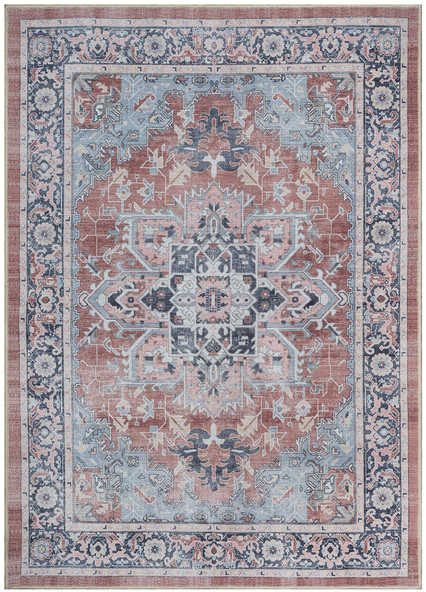 Uşak Blue Red Vintage Kilim Carpet