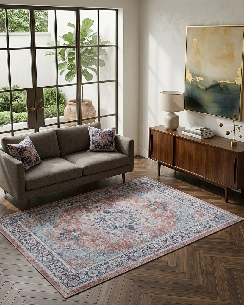 Uşak Blue Red Vintage Kilim Carpet