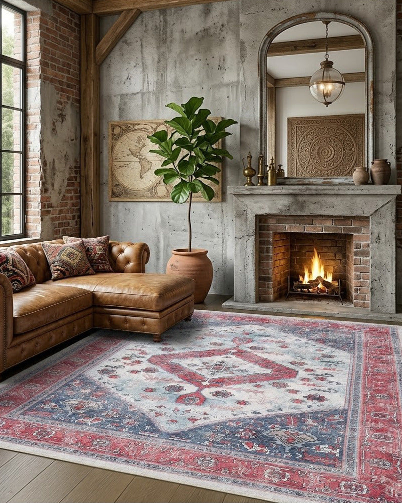 Uşak Blue Red Vintage Kilim Carpet