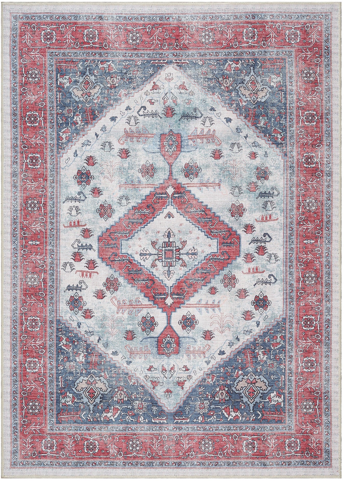 Uşak Blue Red Vintage Kilim Carpet