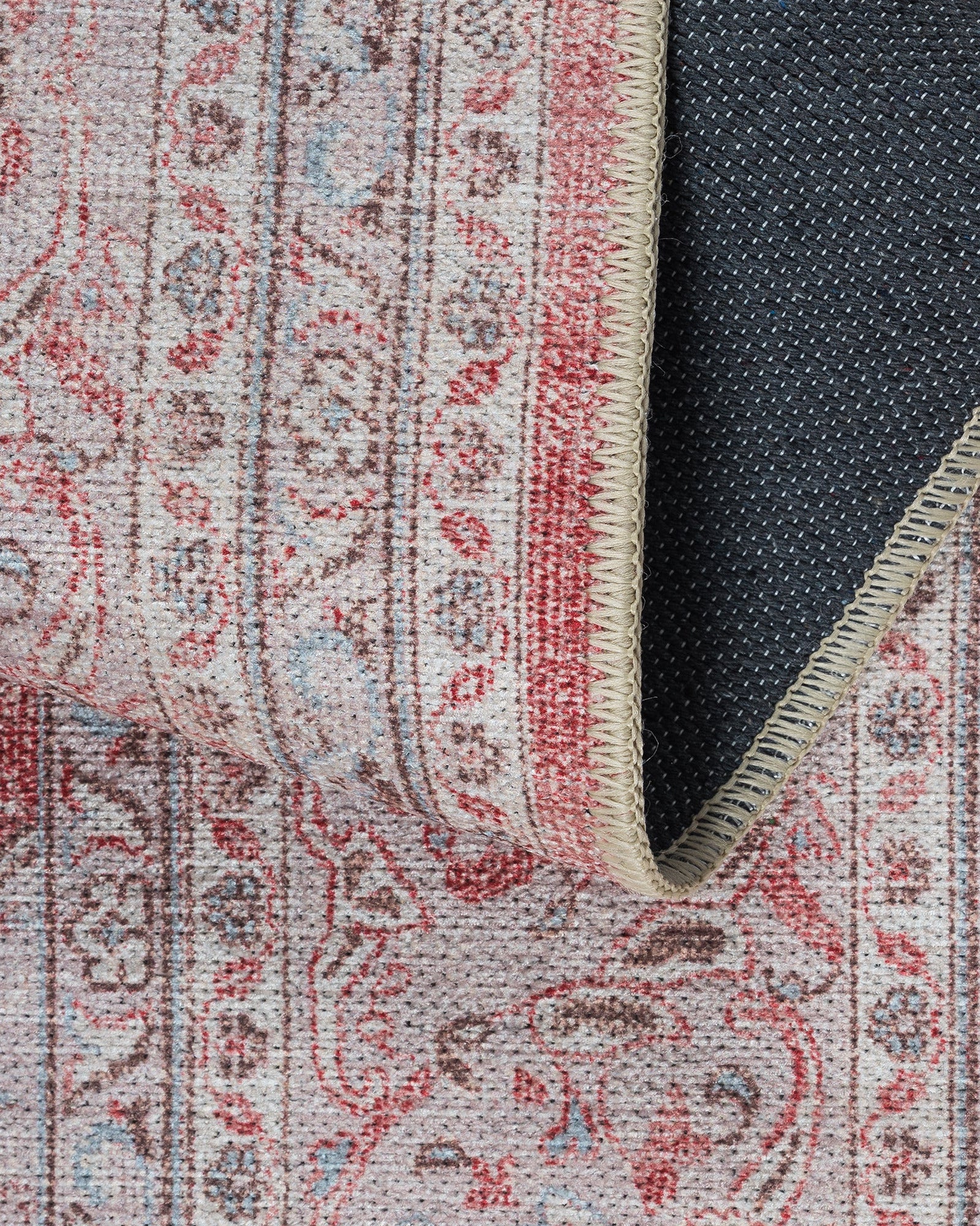 Geleneksel Floral Madalyon Desenli Pembe ve Gri Eskitme Halı - AR1008CP