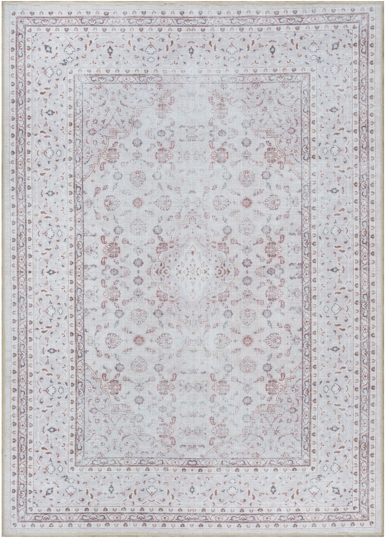 Geleneksel Floral Desenli Krem Ve Açık Gri Eskitme Halı - AR1009CC
