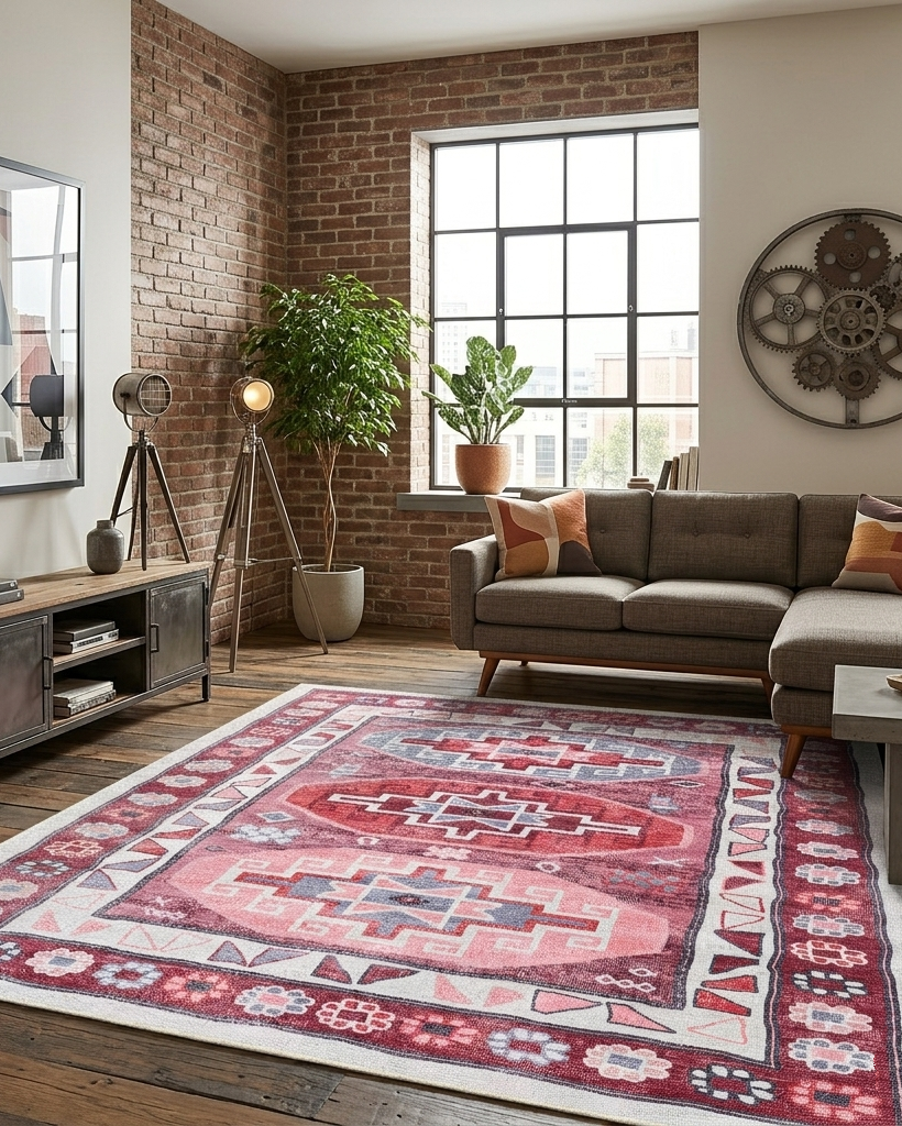 Uşak Blue Red Vintage Kilim Carpet
