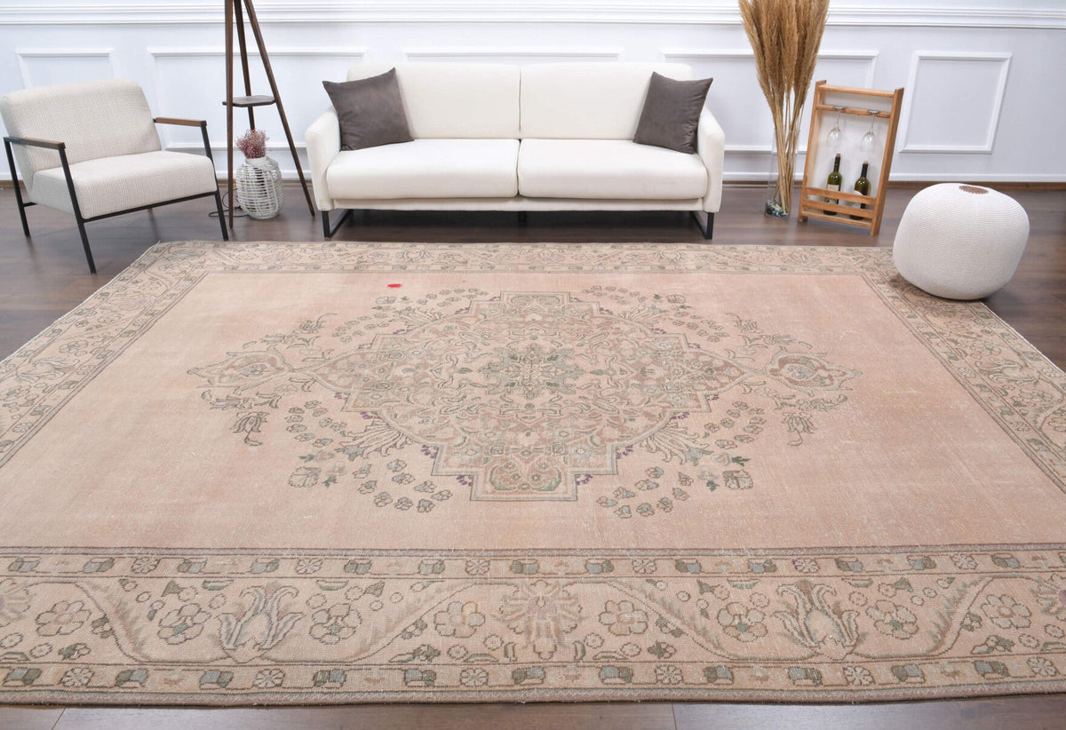 El yapımı vintage halı 290x384 cm oryantal desenli yün - detay görünümü