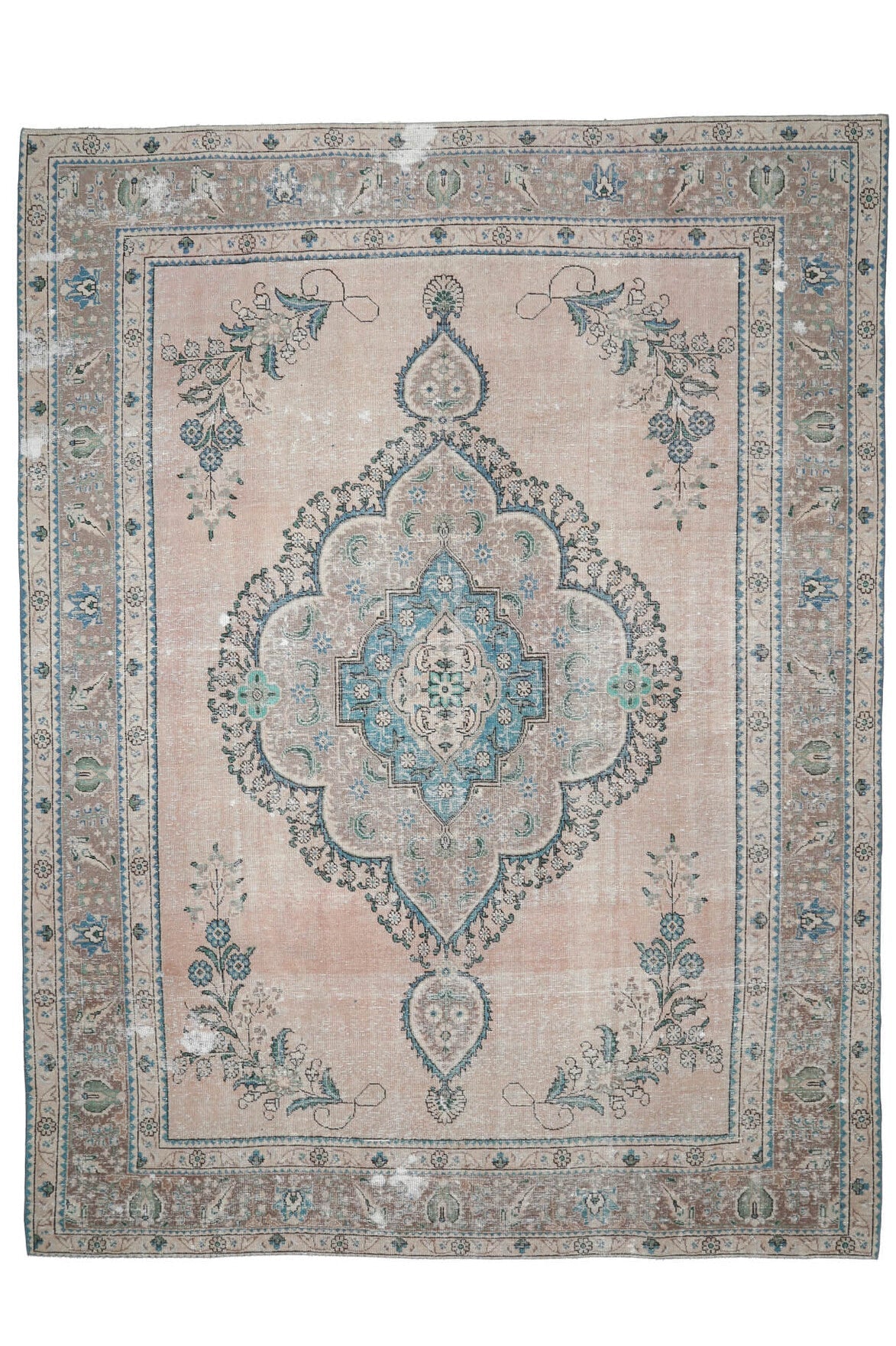El yapımı vintage halı 300x391 cm oryantal desenli yün - detay görünümü