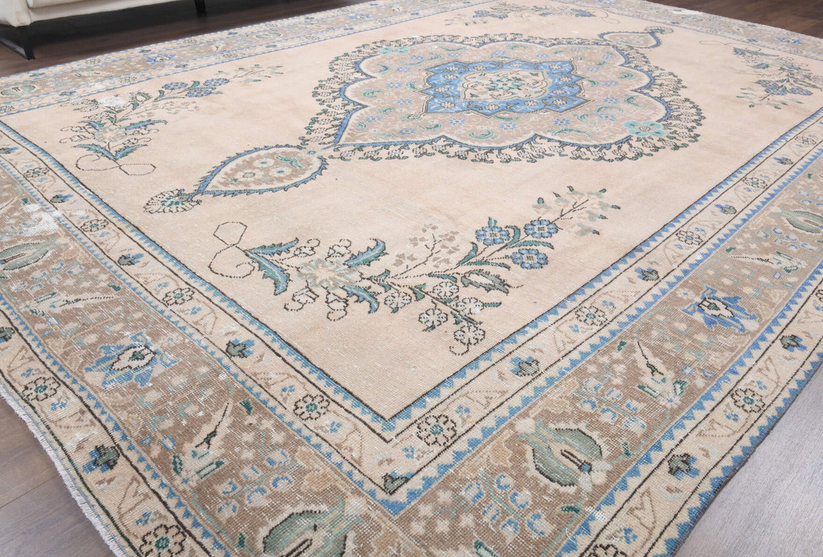 El yapımı vintage halı 300x391 cm oryantal desenli yün - desen detayı